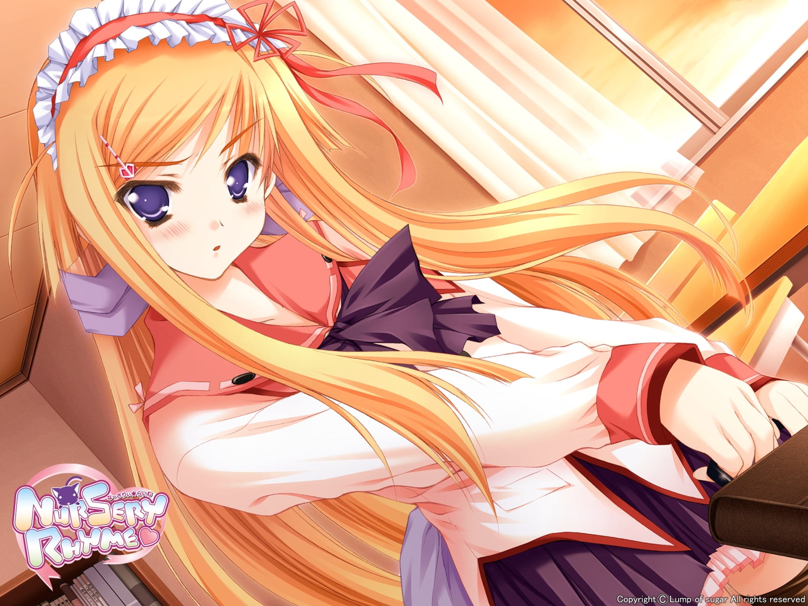 representation, blond, eyes, 720P, amusement park, girl, clothing, women, celebration, indoors, high angle view, mask, lighting equipment, seifuku, illustration, HD Wallpaper