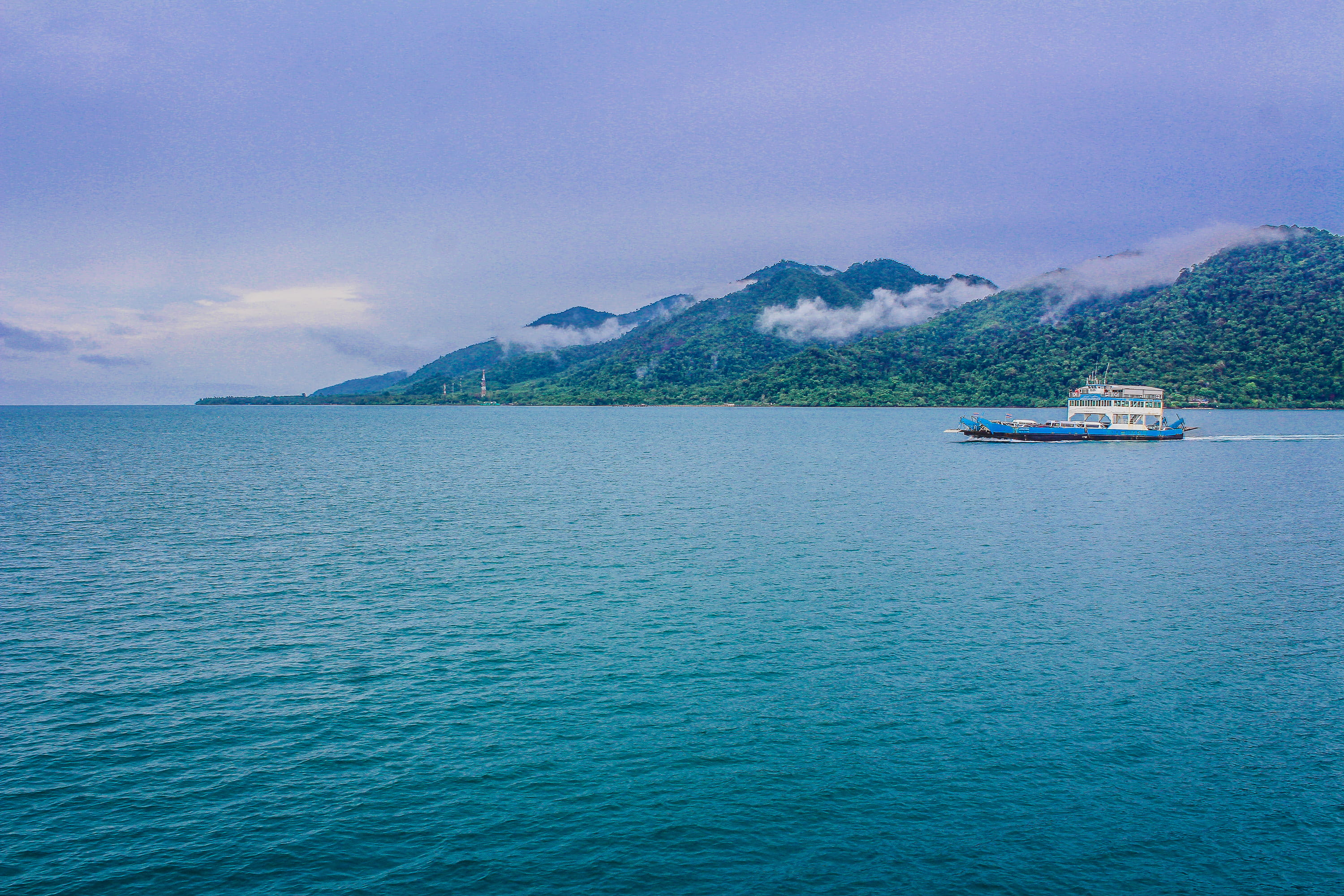island, outdoors, landscape, scenics - nature, mountains, passenger craft, tranquil scene, background, blue, nature, seascape, beach, water, tranquility, HD Wallpaper