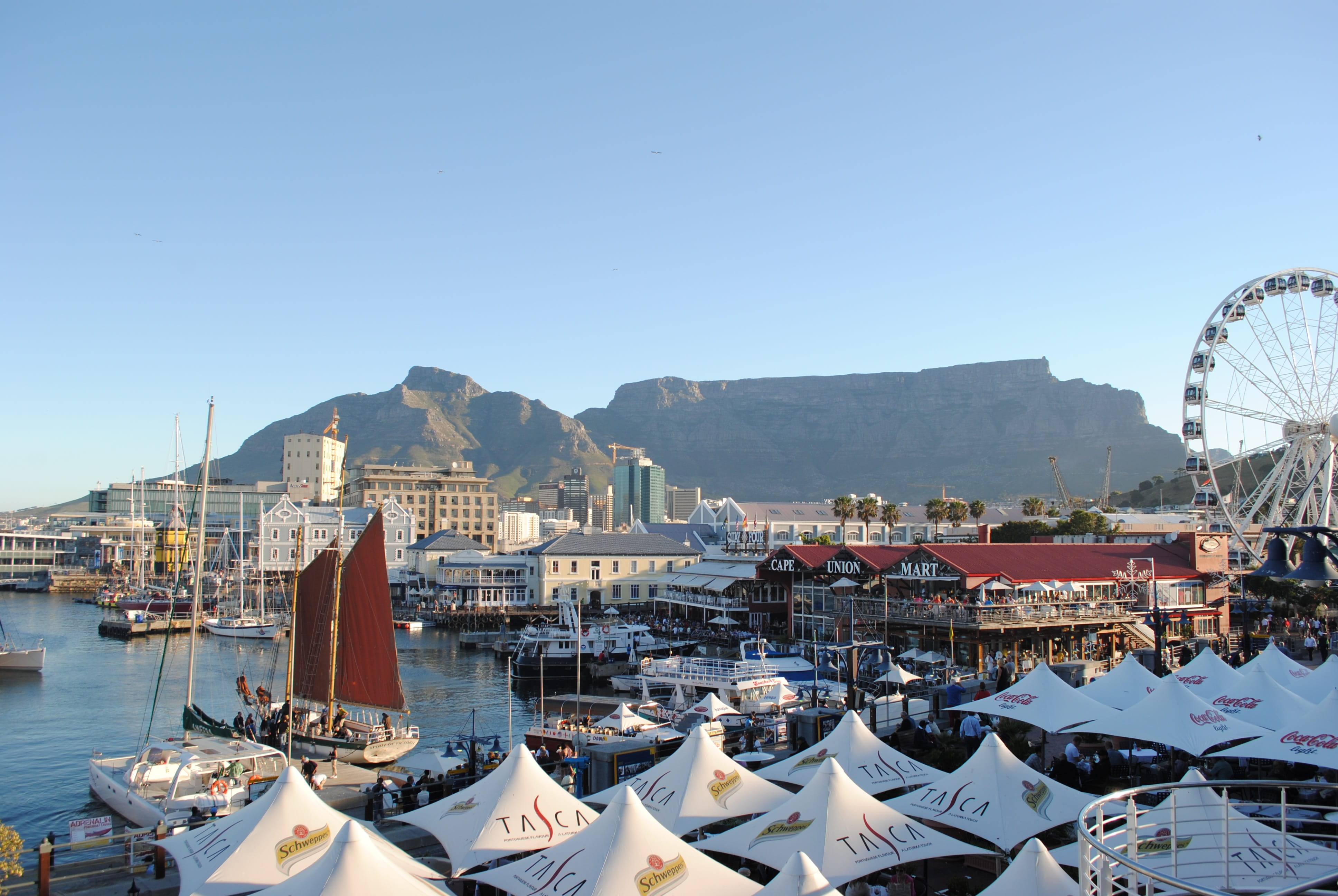 city, sailboat, blue, building exterior, nautical vessel, 4K, sea, South Africa, nature, mountain, harbor, Cape Town, Port, travel destinations, mode of transportation, HD Wallpaper