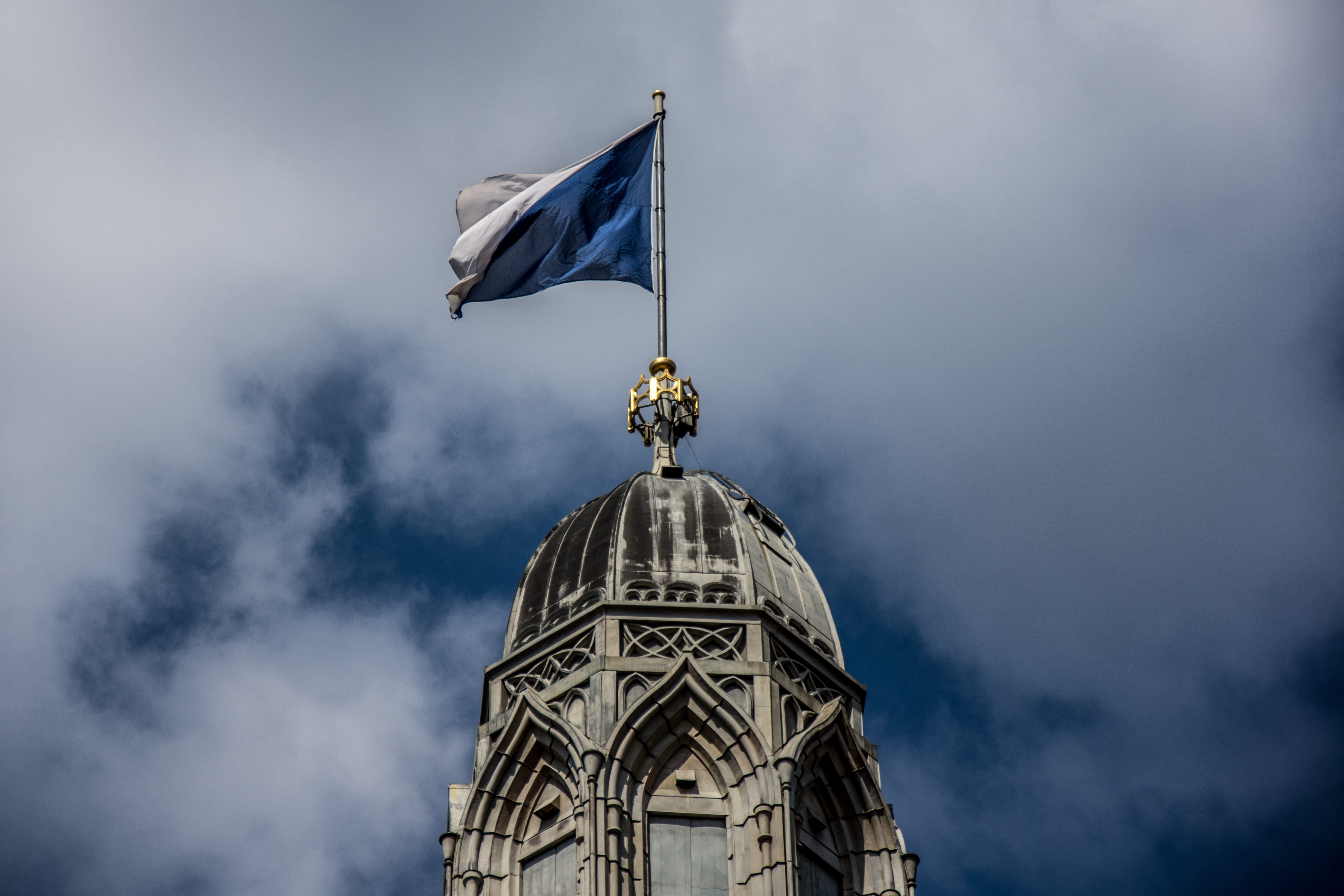 switzerland, belief, religion, church, low angle view, statue, blue, sky, dome, place of worship, architecture, canton, cloud, flag, zürich, day, nature, HD Wallpaper