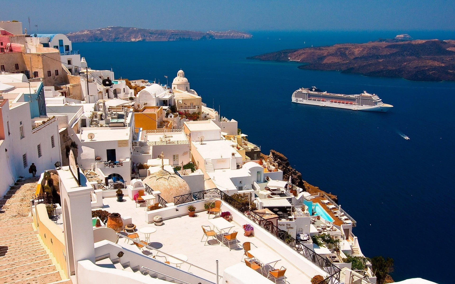 Santorini, landscape, 1080P, island, view, Aegean Sea, HD Wallpaper