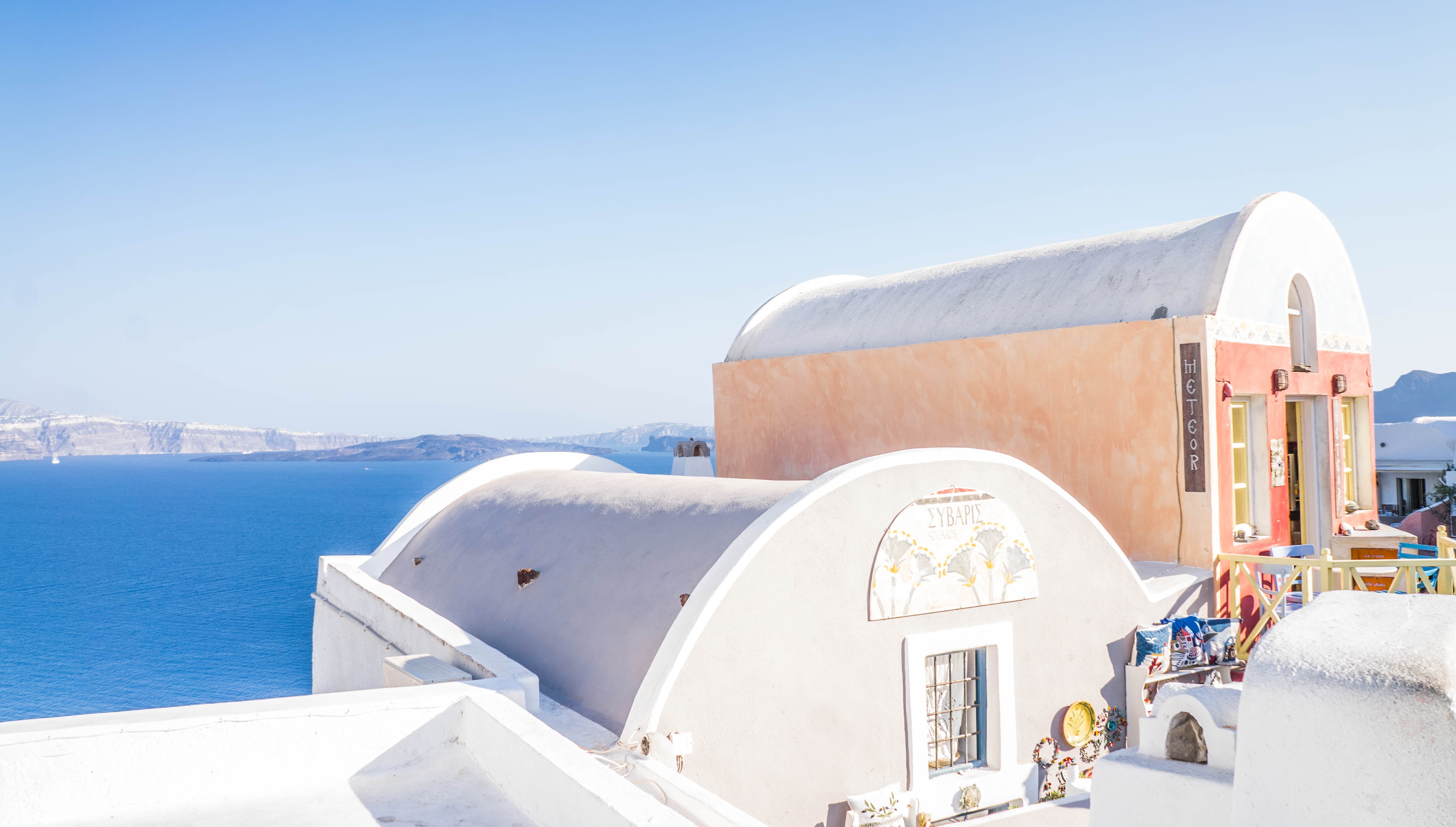 no people, santorini, greek, vacation, travel destinations, houses, daytime, view, winter, two, religion, building, beautiful, beauty, water, aegean, sea, HD Wallpaper