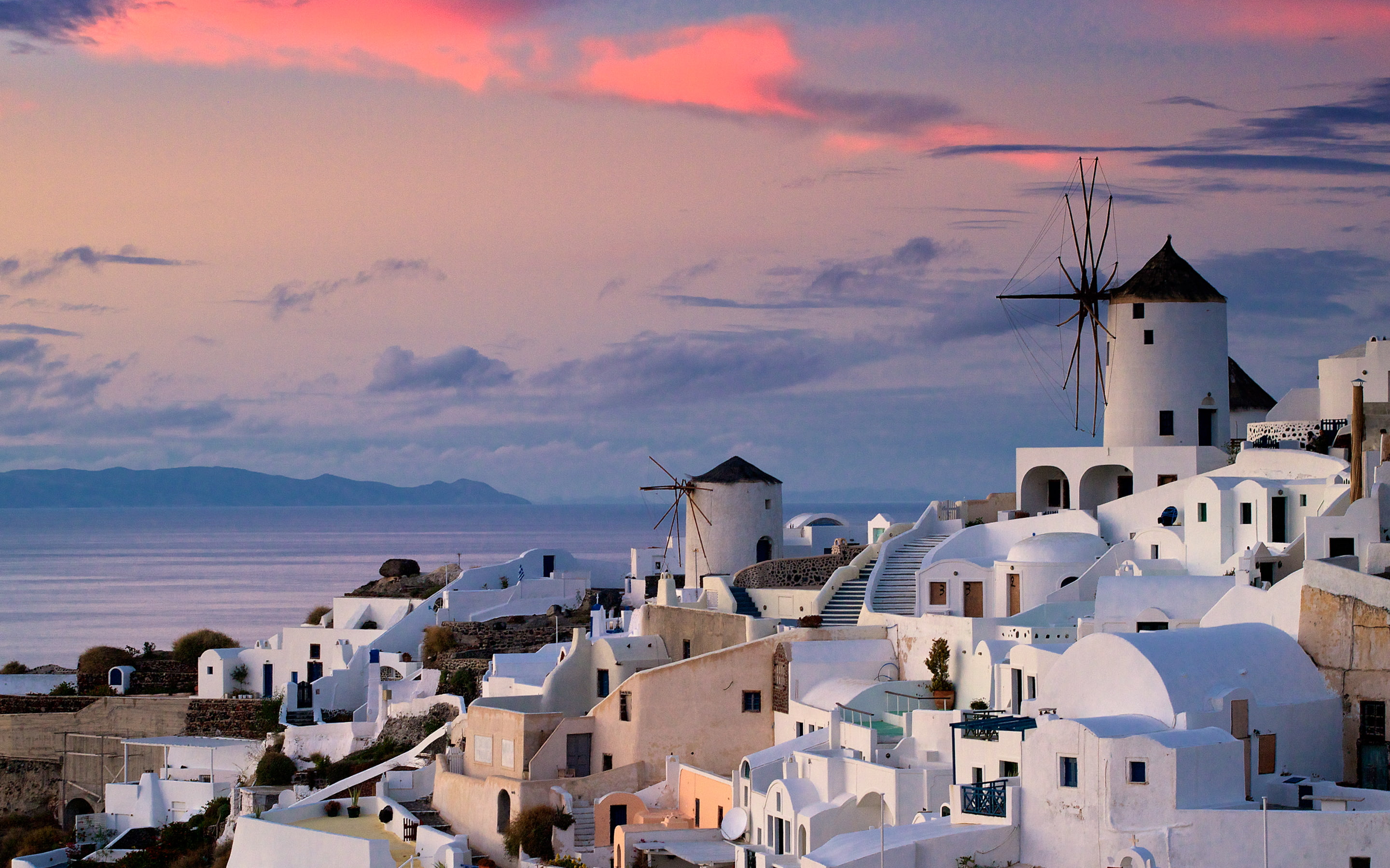cityscape, windmills, buildings, olympuse‑p3, oiagreece, 2K, architecture, longexposure, greece, olympusm.zuikodigital45mmf1.8, sunset, olympus, santorini, HD Wallpaper