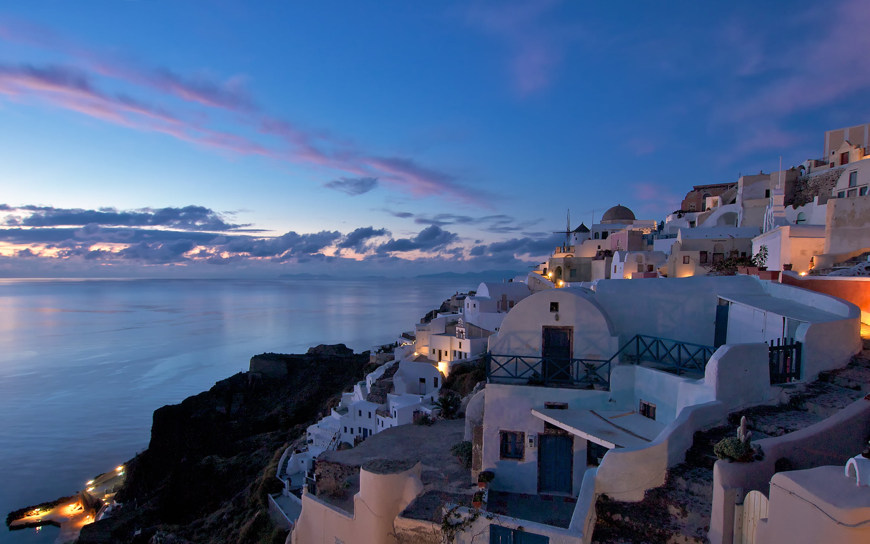 town, land, travel Destinations, cloud - sky, blue, island, aegean Sea, cityscape, mediterranean Sea, white, sky, concrete, Oia, night, greek Culture, community, HD Wallpaper