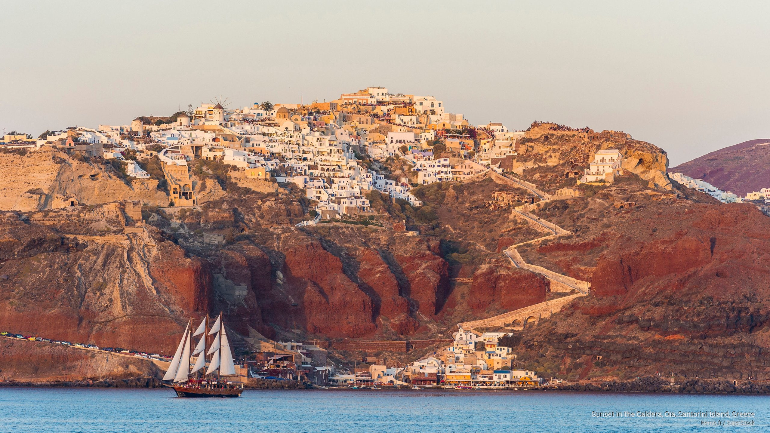 santorini, 2K, Europe, greece, caldera, oia, sunset, island, HD Wallpaper