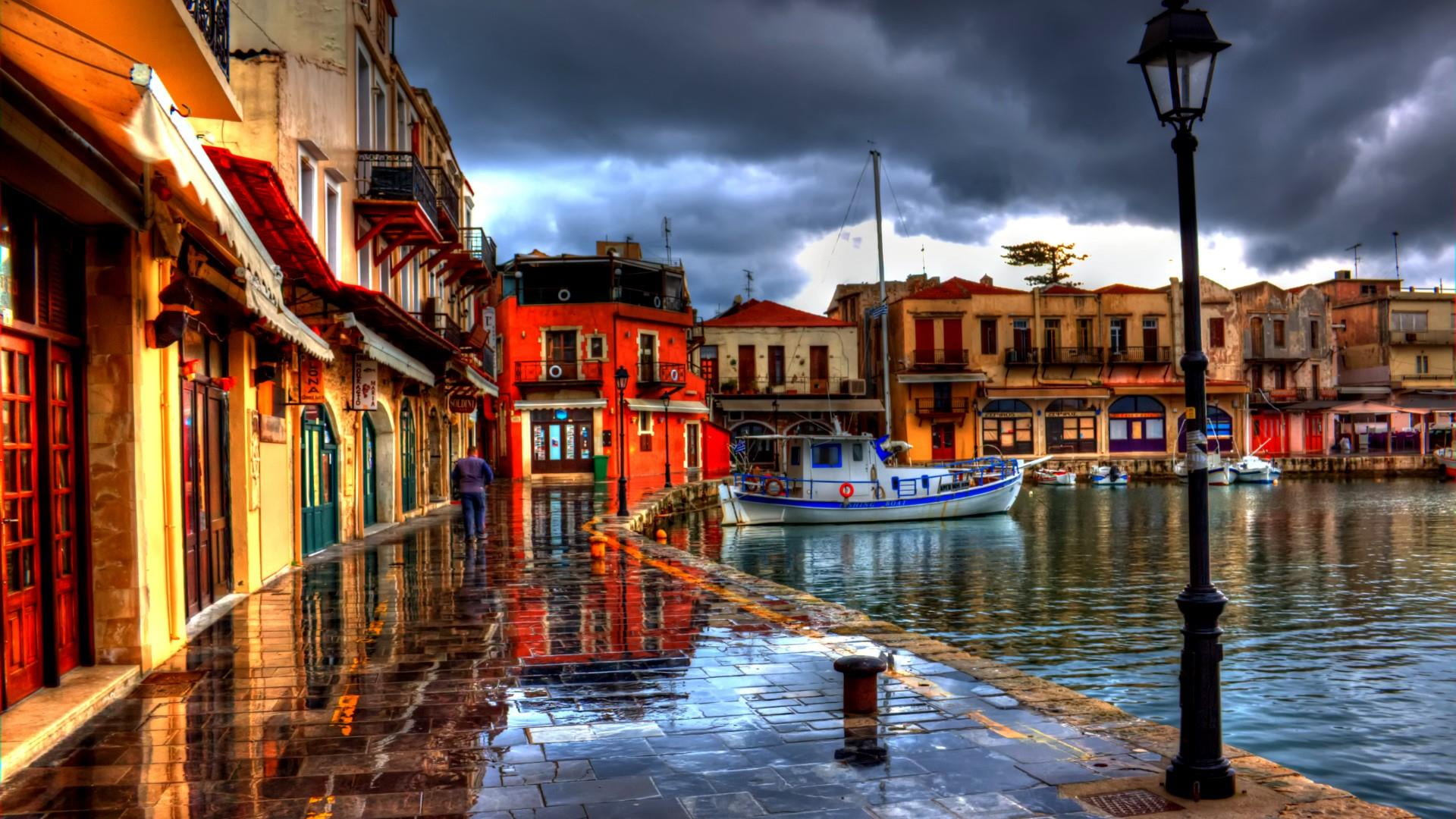 outdoors, europe, transportation, wooden post, amazing, no people, building exterior, rain, greece, residential district, architecture, building, 1080P, HD Wallpaper