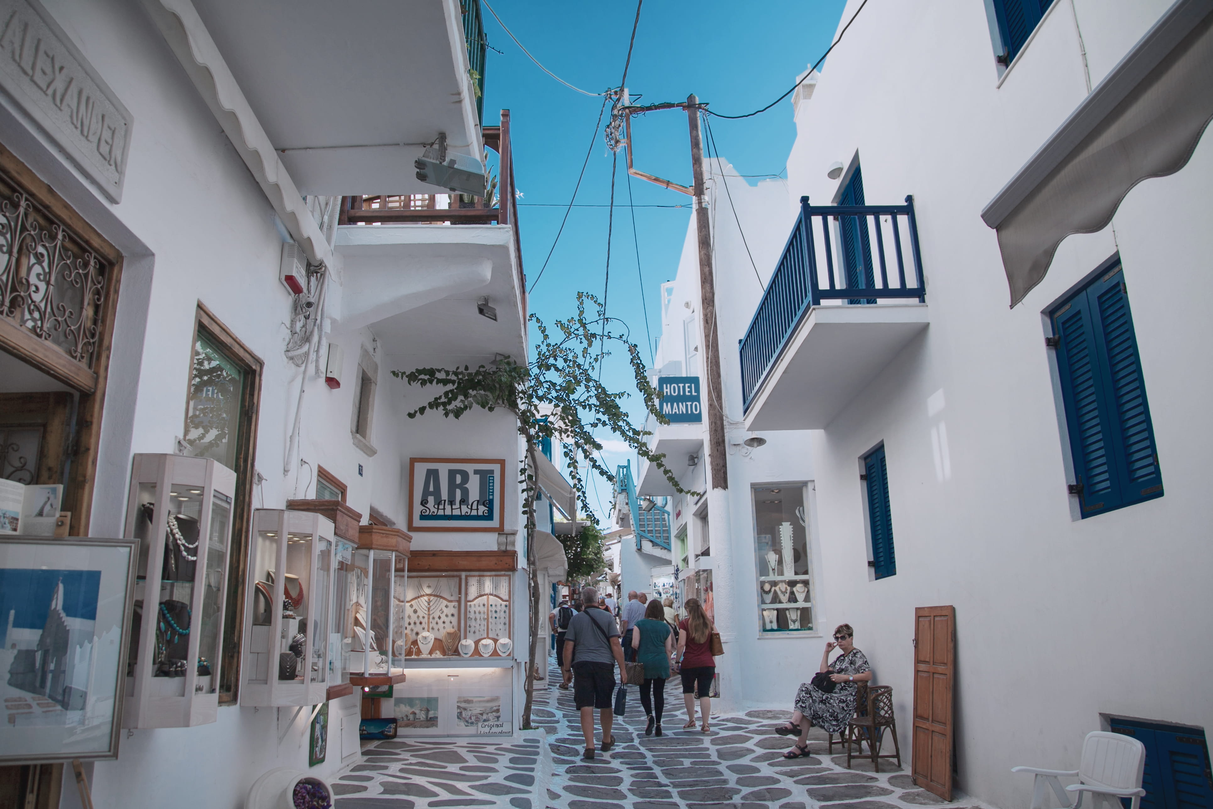 people, day, full length, mykonos, city, outdoors, town, building, greece, 4K, pavement, window, lifestyles, building exterior, men, women, daylight, adult, HD Wallpaper