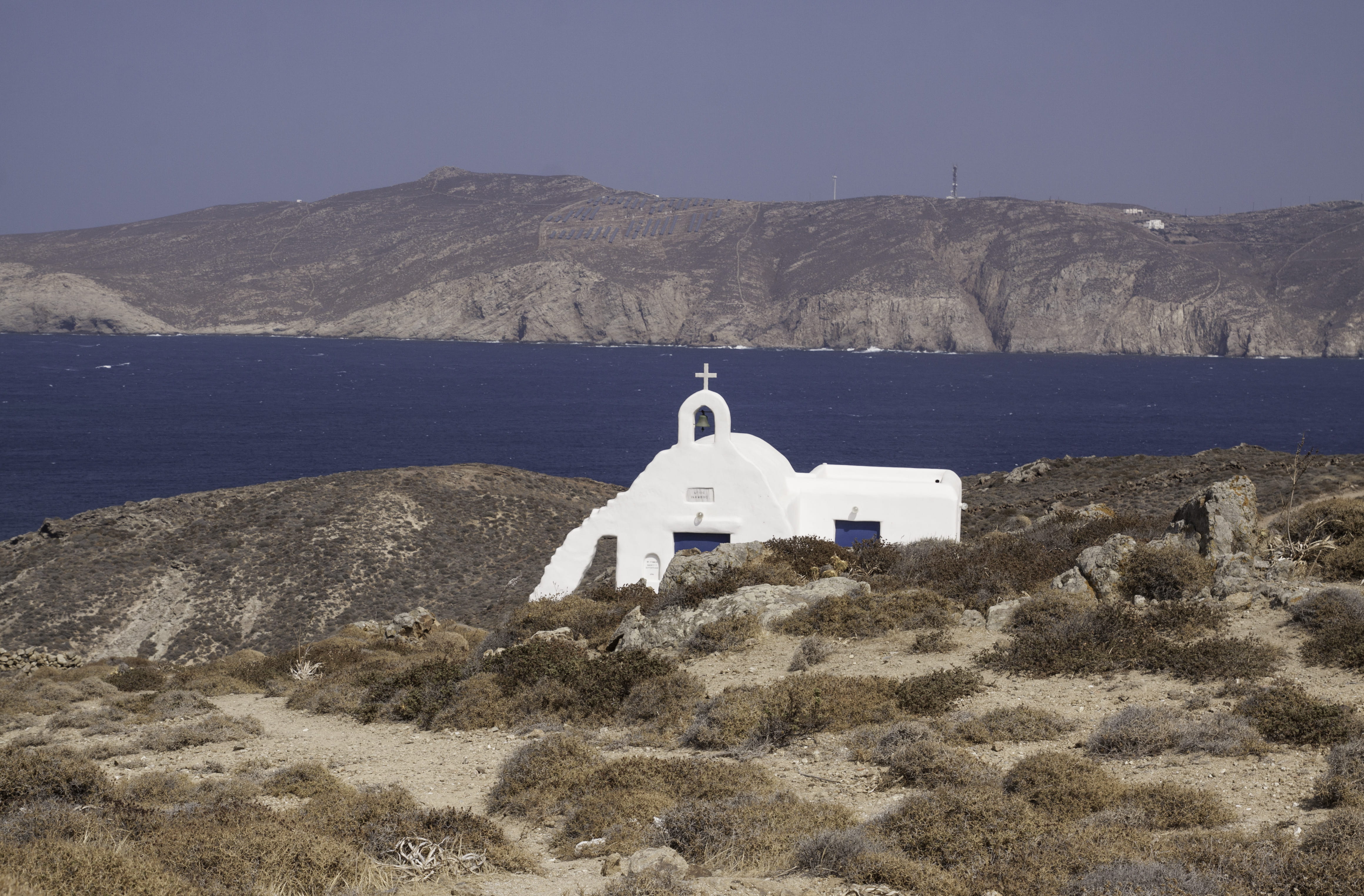architecture, sky, water, landscape, sea view, day, greek, mountain, mykonos, 4K, agios sostis beach, spirituality, church, míkonos, land, no people, white, HD Wallpaper