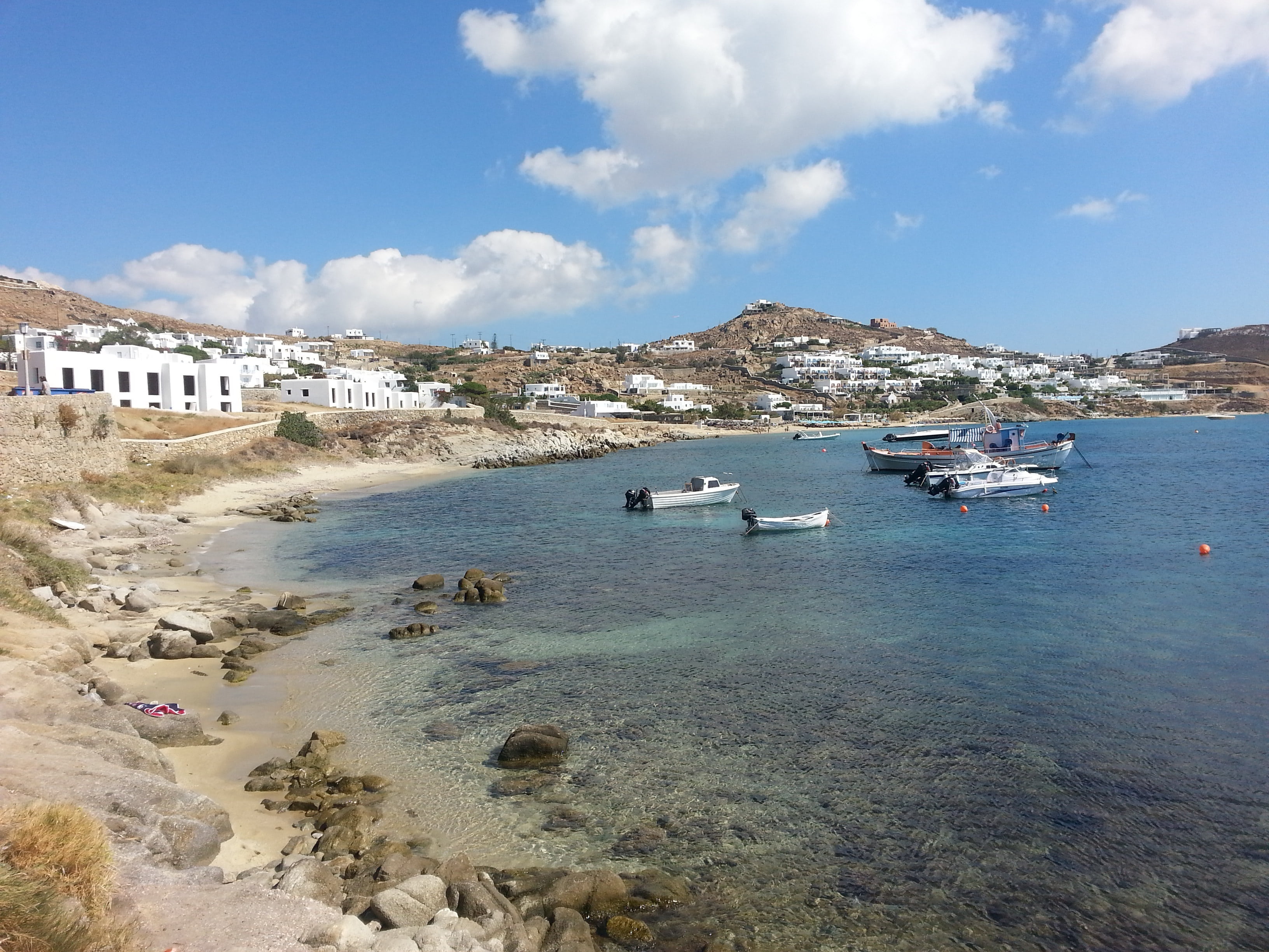 no people, yacht, travel, mykonos, sea, transportation, building exterior, scenics - nature, beach, mountain, outdoors, summer, anchored, day, vacation, HD Wallpaper