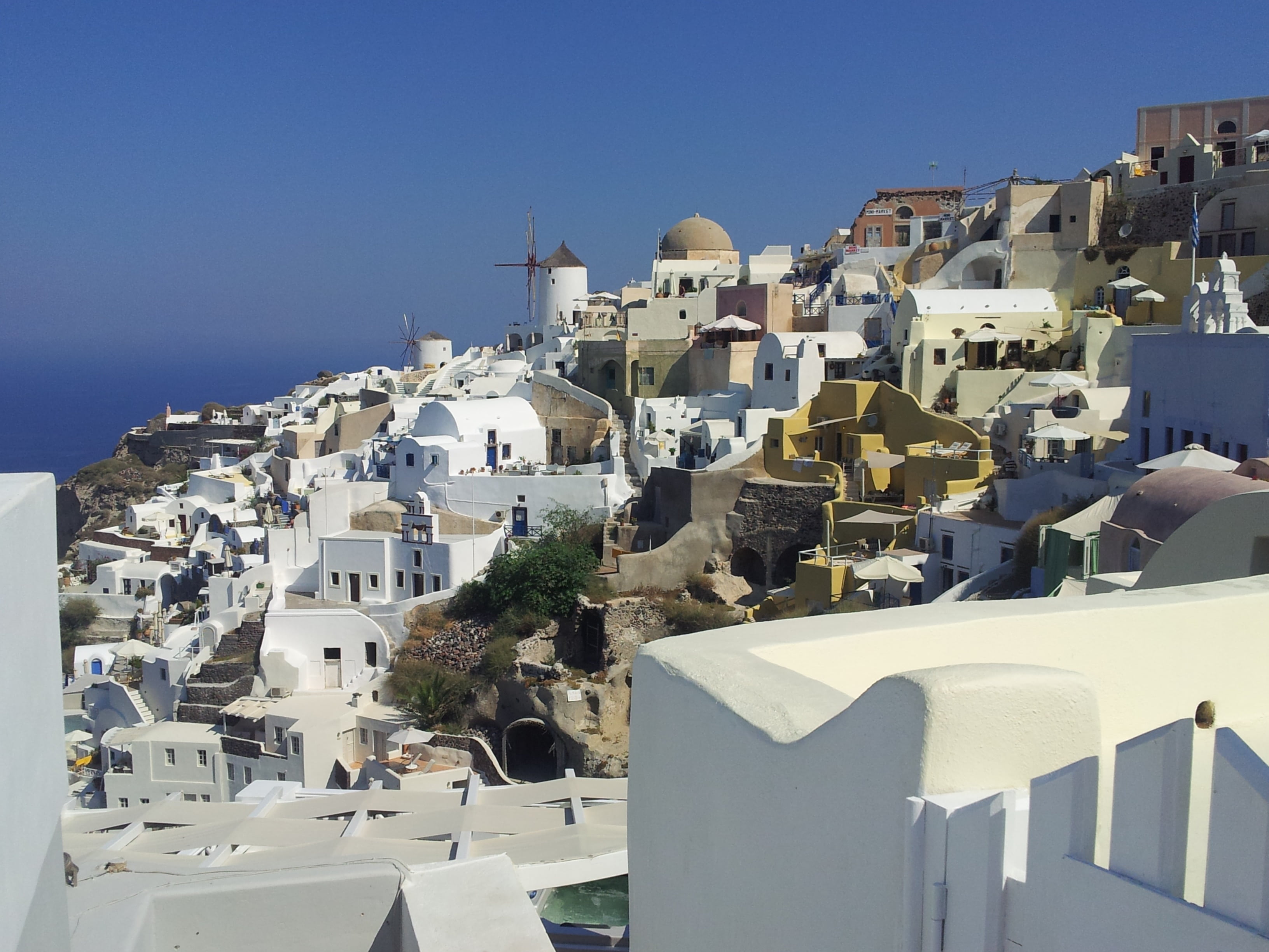 no people, religion, nature, townscape, oia, windmill, summer, travel, mediterranean Sea, white, sunlight, sea, mykonos, vacations, greek Islands, village, HD Wallpaper