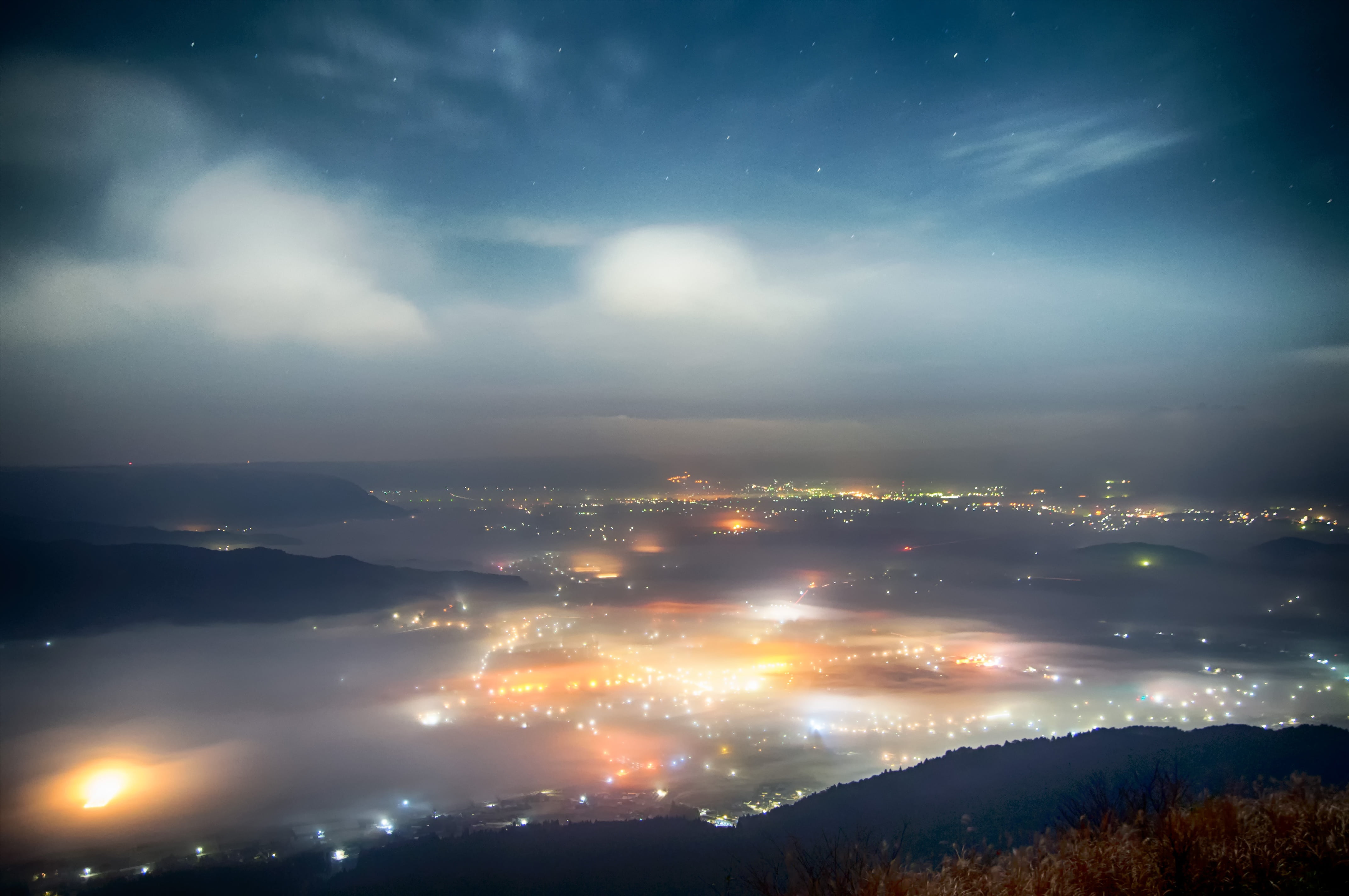 kumamoto, astronomy, mountain, landscape, near, caldera, mountain range, tranquil scene, star - space, 4K, sky, cloud, no people, night, outdoors, aerial, HD Wallpaper