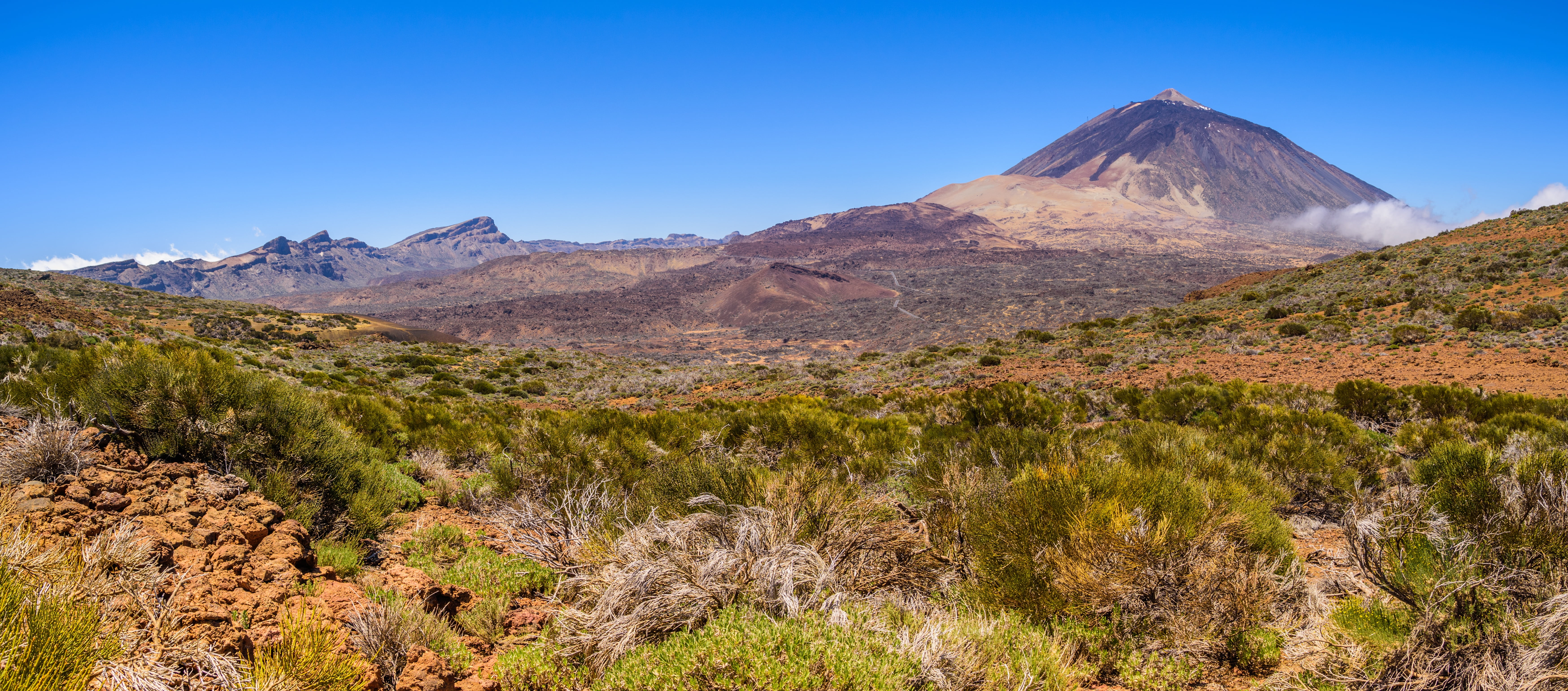 volcanic rock, solid, semi-arid, mountain range, landscape, rock - object, brown, plant, sky, lava fields, land, mountain, panorama, caldera, summer, scenics - nature, HD Wallpaper