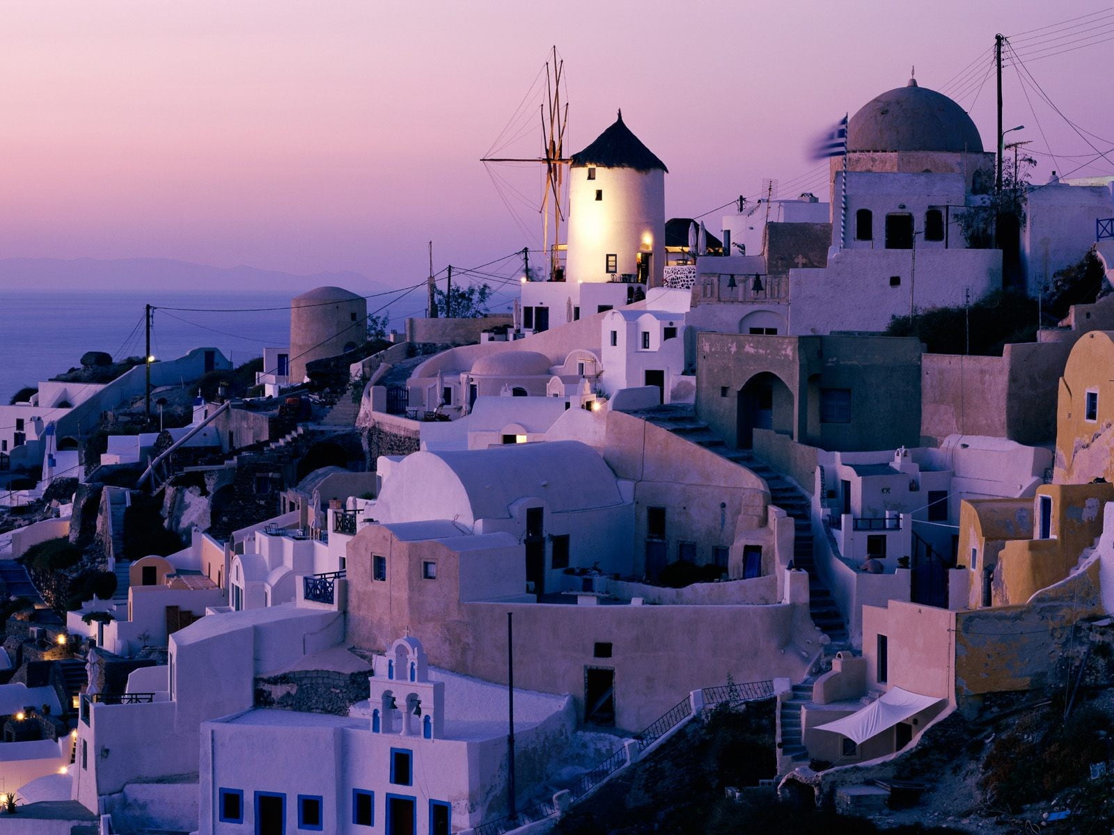 mediterranean Countries, built Structure, classical Greek, aegean Sea, night, white, beach, dusk, famous Place, aegean Islands, Mill, caldera, island, sunset, HD Wallpaper