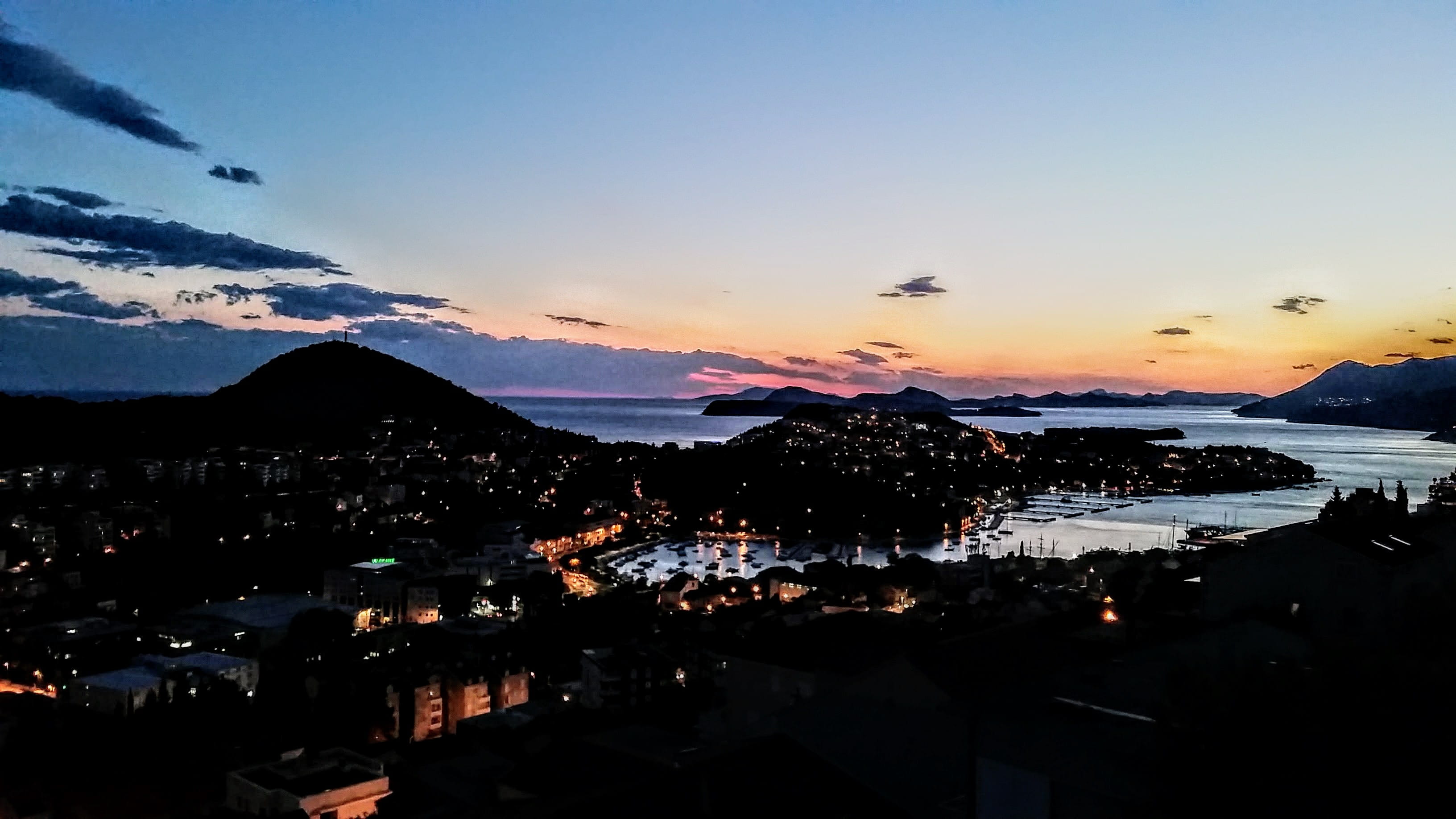 outdoors, built structure, city, nature, scenics - nature, europe, dubrovnik, mountain, cloud - sky, black, beauty in nature, dusk, HD Wallpaper