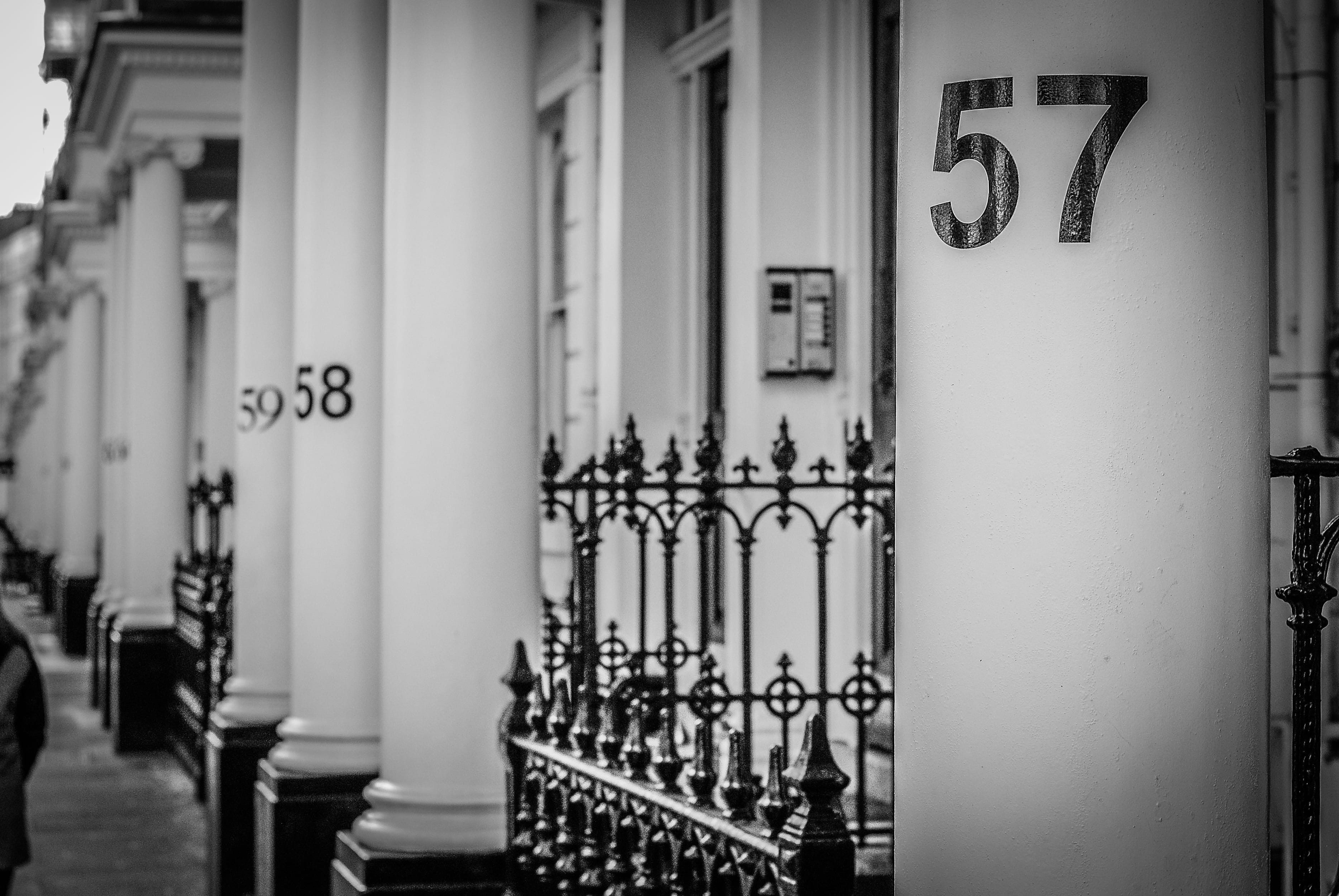 no people, united kingdom, kensington, communication, safety, england, building, building exterior, number, protection, columns, architectural column, selective focus, HD Wallpaper