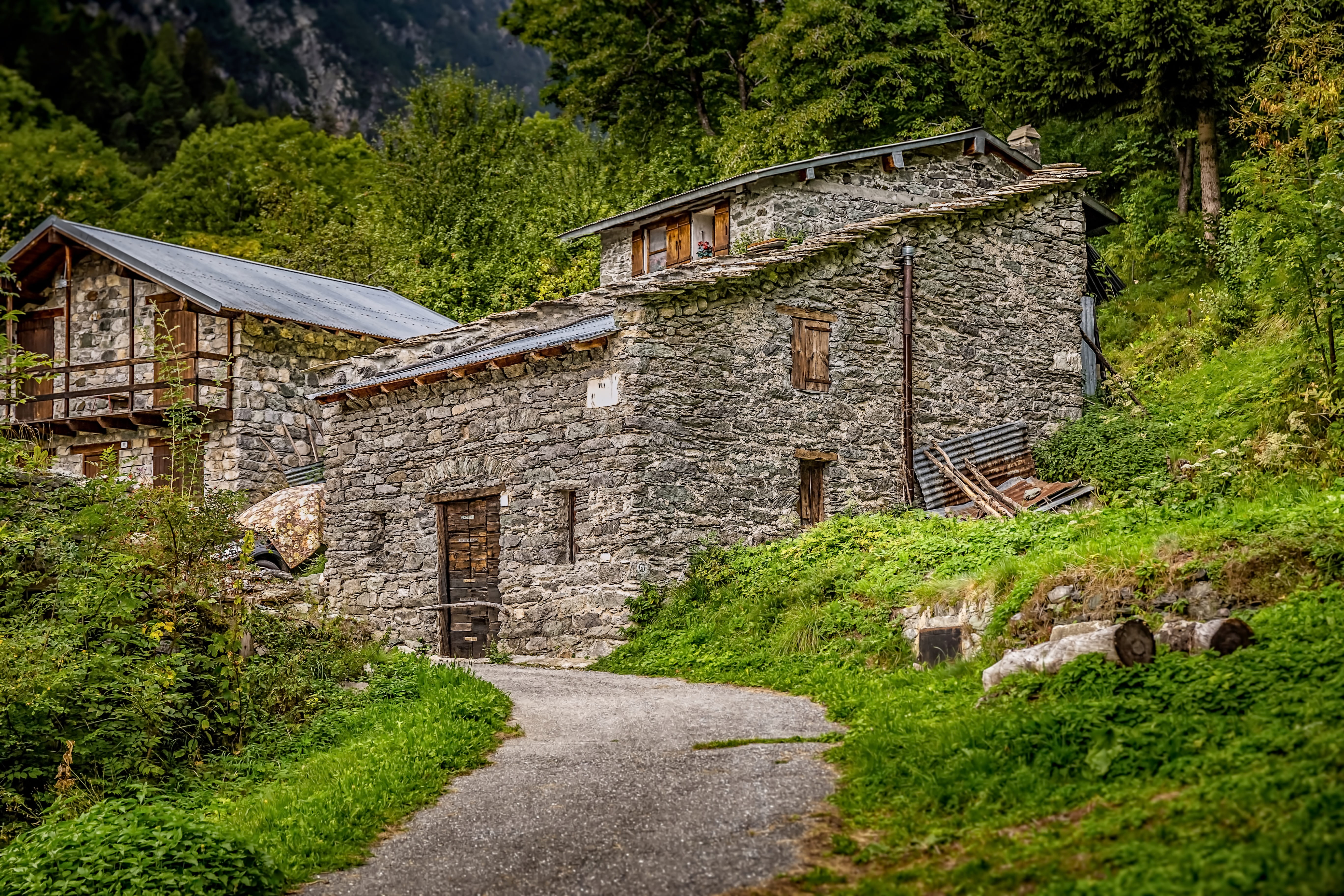 italy, footpath, day, residential district, old, built structure, no people, village, piedmont, growth, idyllic, nature, road, historically, mountain, architecture, HD Wallpaper