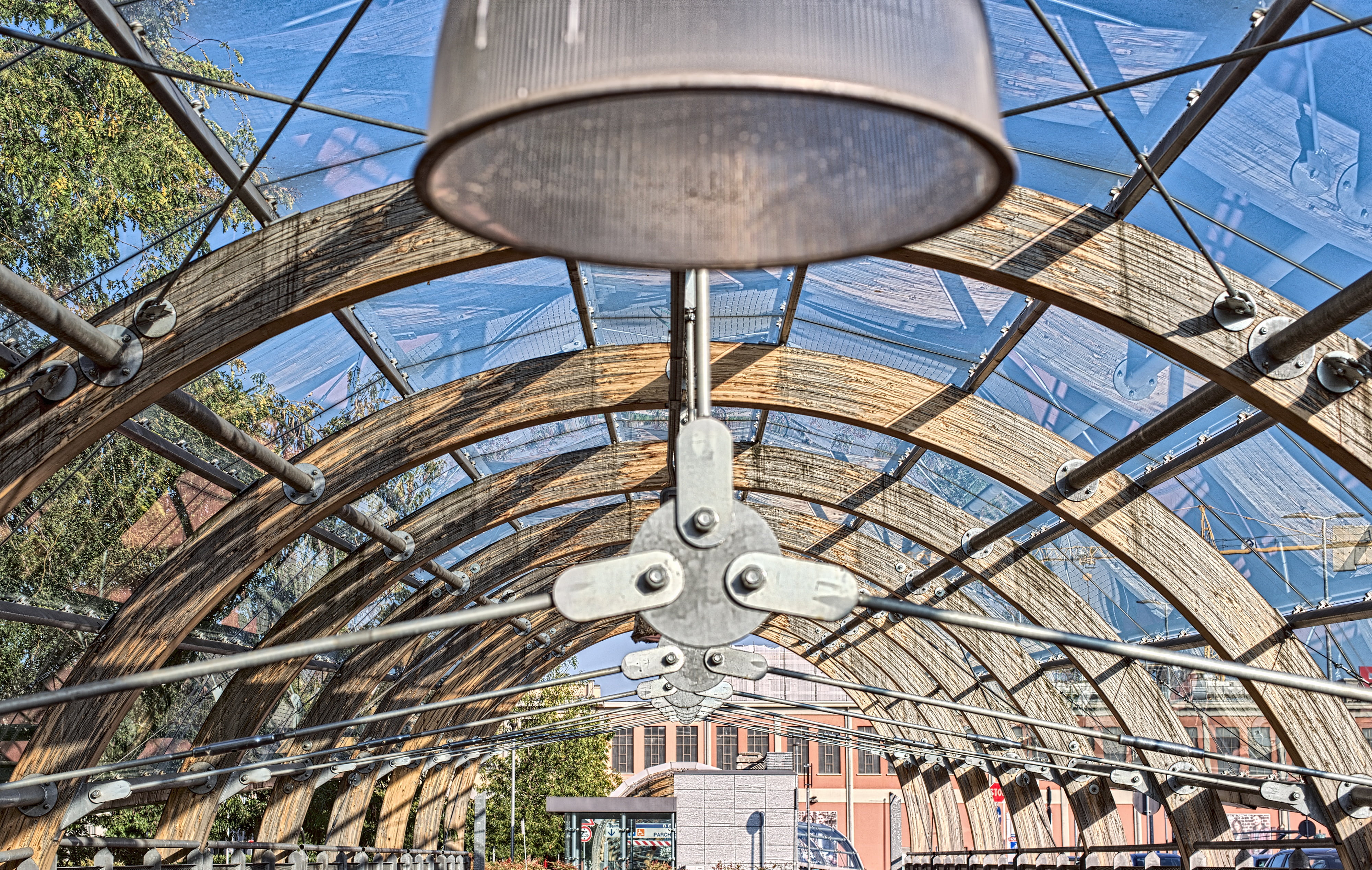 day, low angle view, pattern, building, built structure, tower, shape, travel destinations, no people, 4K, nature, roof, piedmont, design, metal, ceiling, HD Wallpaper