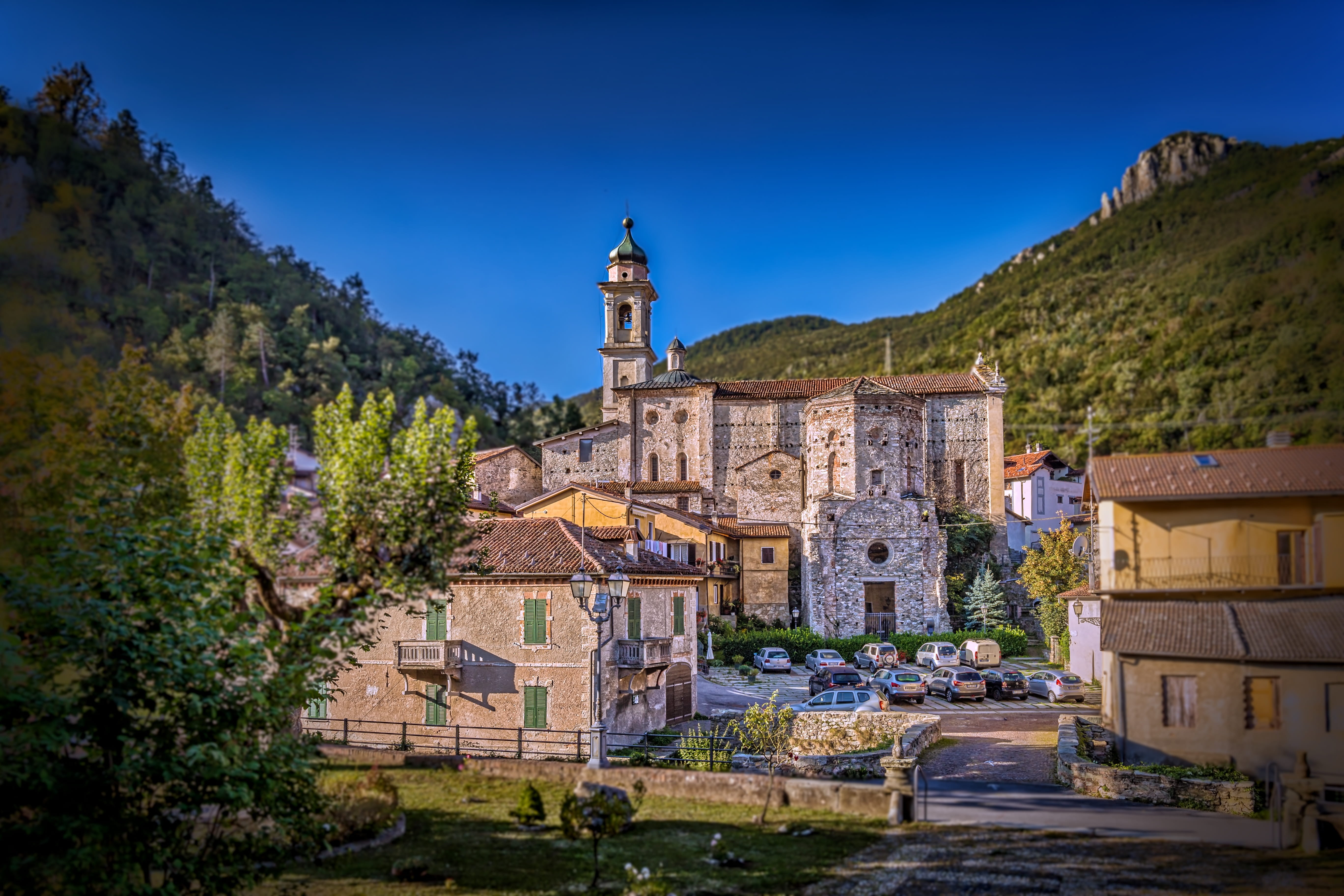 nature, travel destinations, building, idyllic, garessio, built structure, tower, italy, the past, cityscape, blue, outdoors, history, 5K, historically, HD Wallpaper