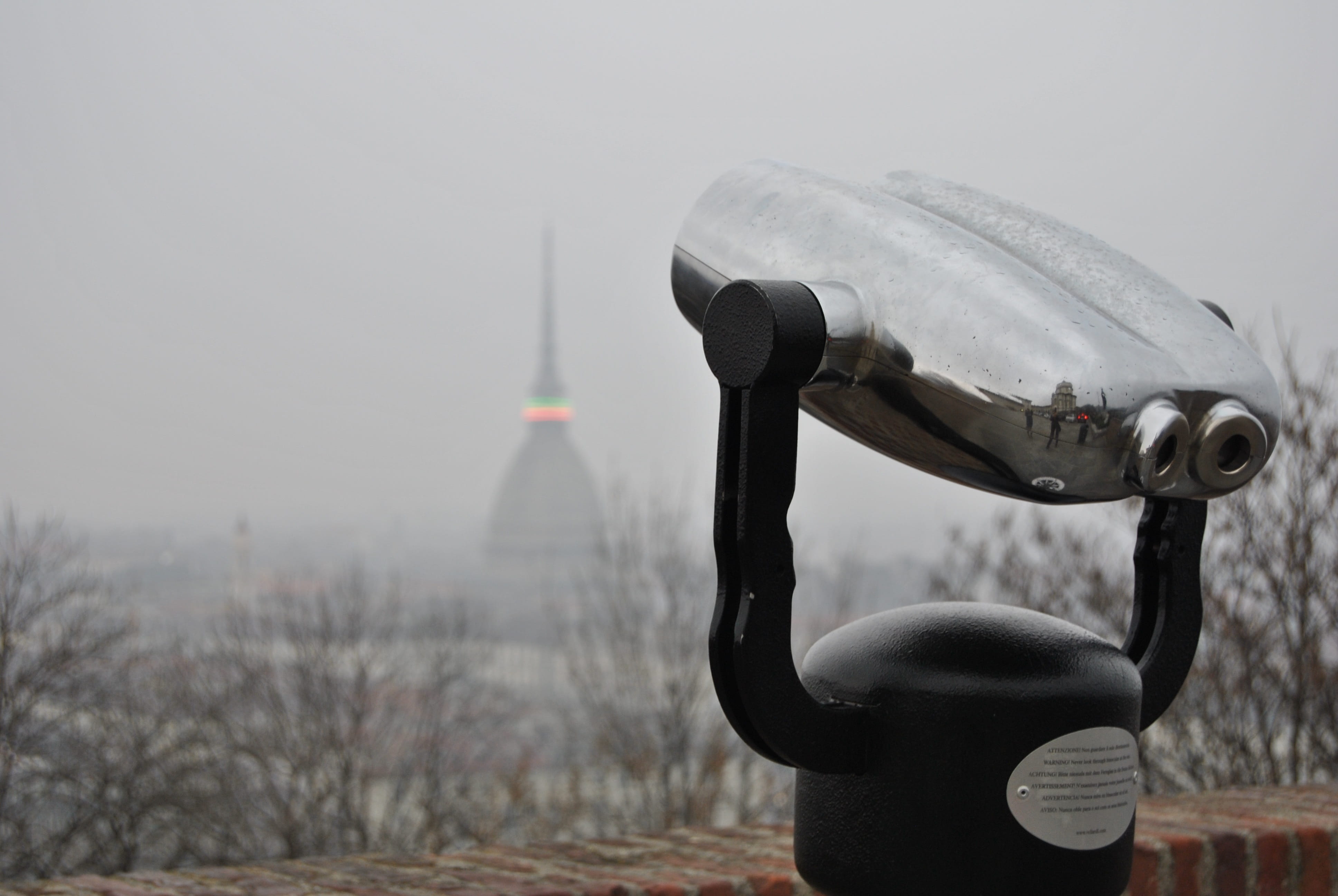 fog, binoculars, day, architecture, Piedmont, coin operated, city, outdoors, Turin, sky, tower, tourism, moleantonelliana, focus on foreground, travel destinations, HD Wallpaper
