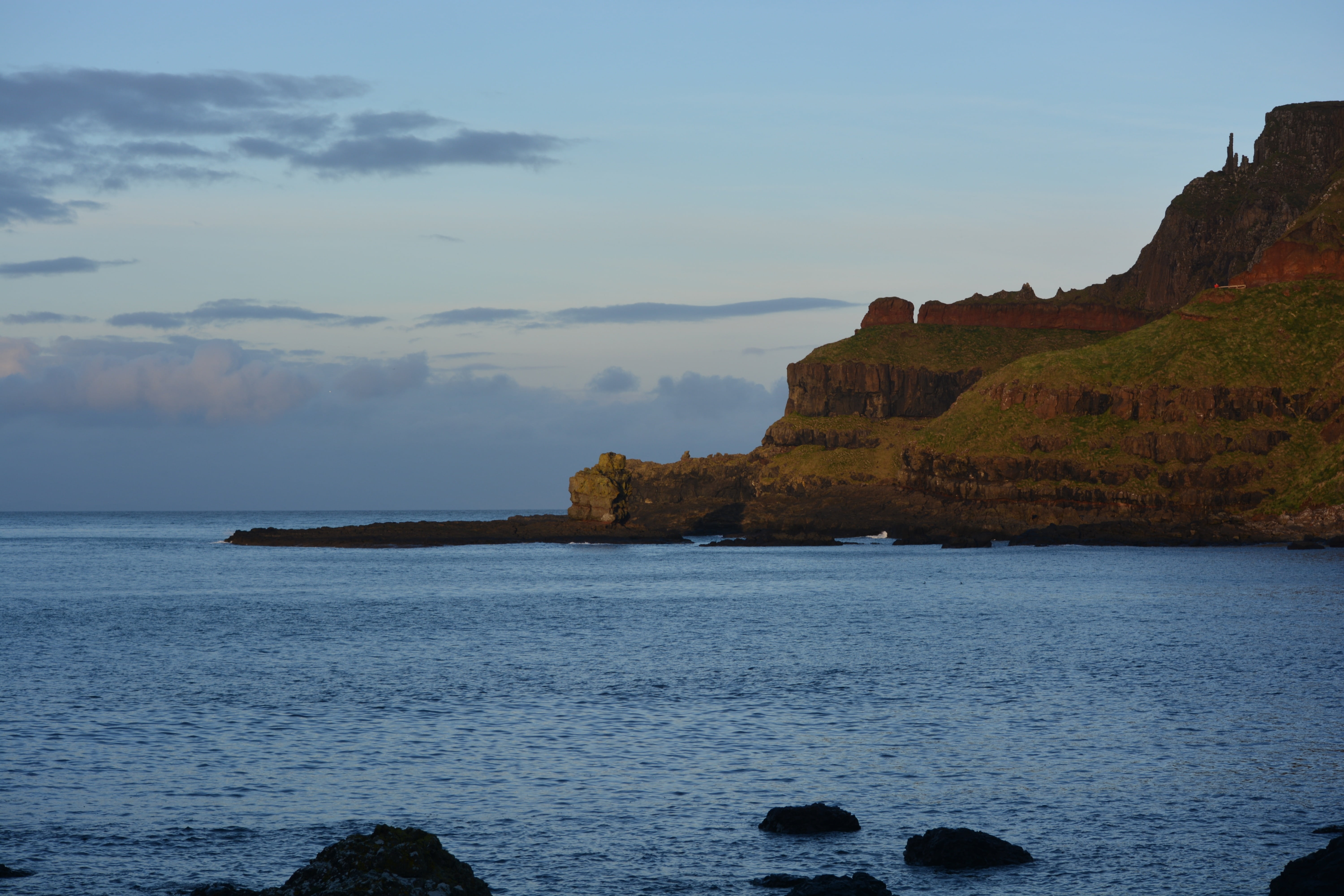 water, waterfront, rock - object, rock formation, cliff, rock, northern ireland, outdoors, cloud - sky, land, no people, idyllic, tranquil scene, rocky coastline, HD Wallpaper