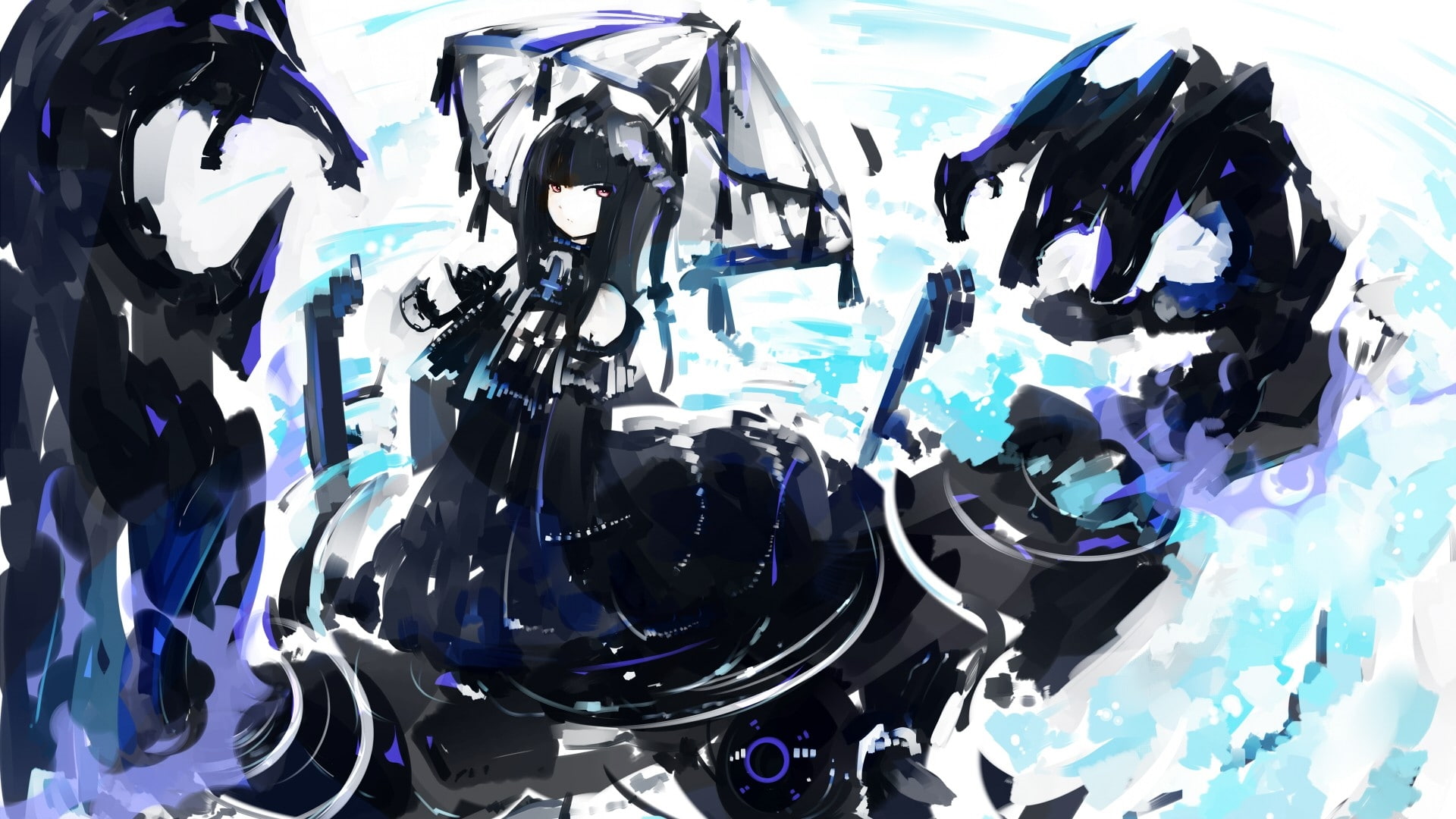 x, fashion, 1080P, art, artistic, hd, umbrellas, dress, lolita, umbrella, girls, gothic, anime, artwork, HD Wallpaper