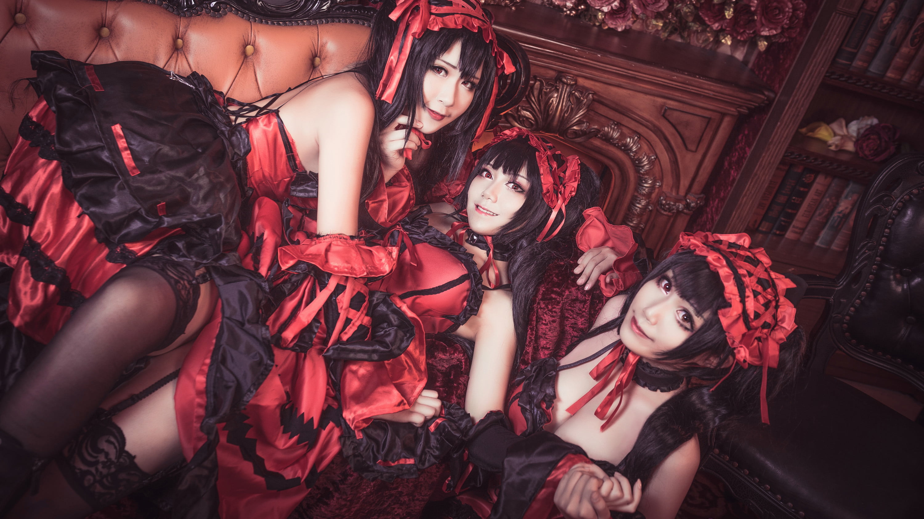 gothic lolita, cosplay, kurumi (date a live), black hair, 2K, clones, HD Wallpaper