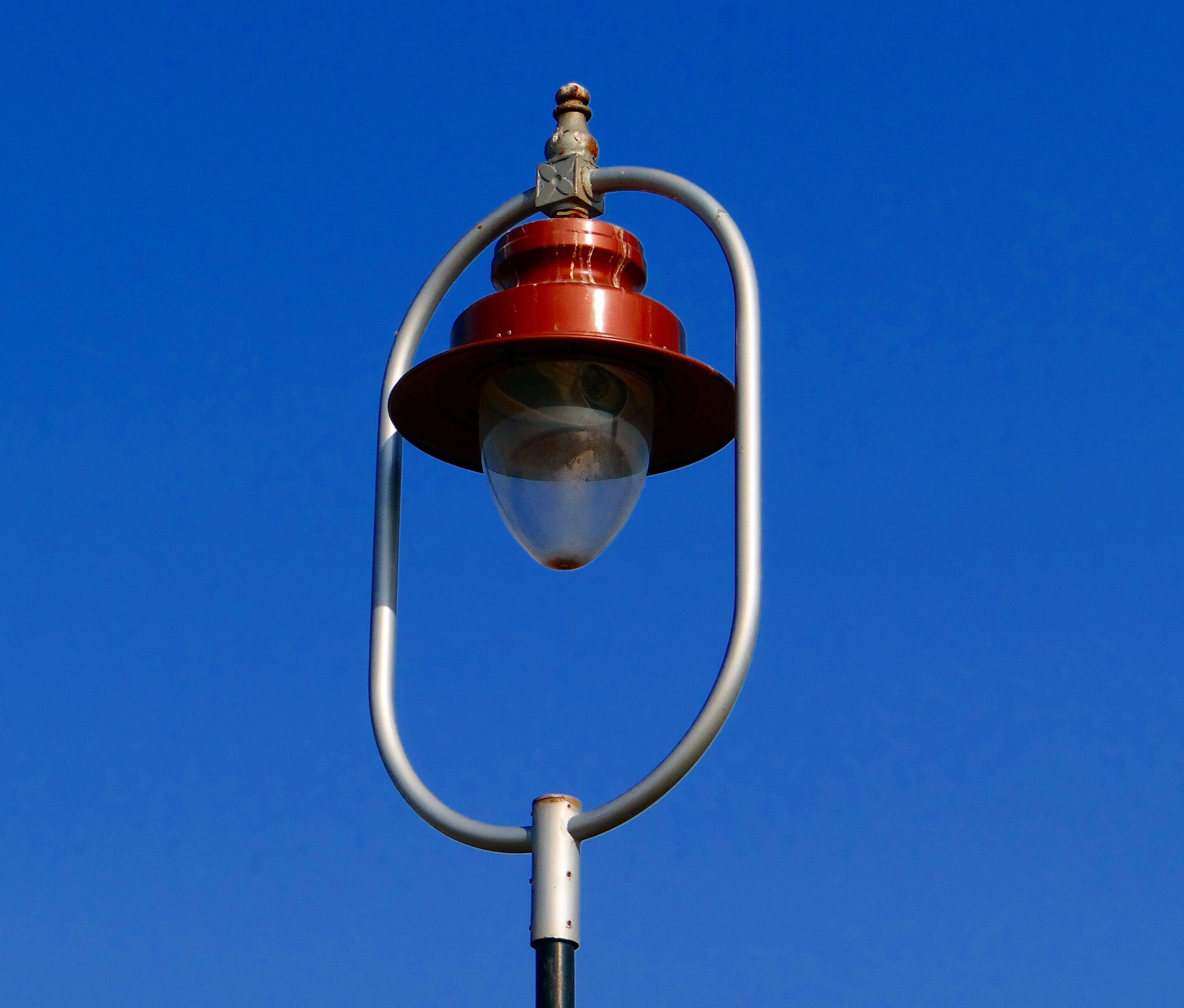 street light, 2K, low angle view, india, security, outdoor, classic, sunlight, metal, special, red, copy space, Lamp, Classic, day, sky, clear sky, nature, HD Wallpaper