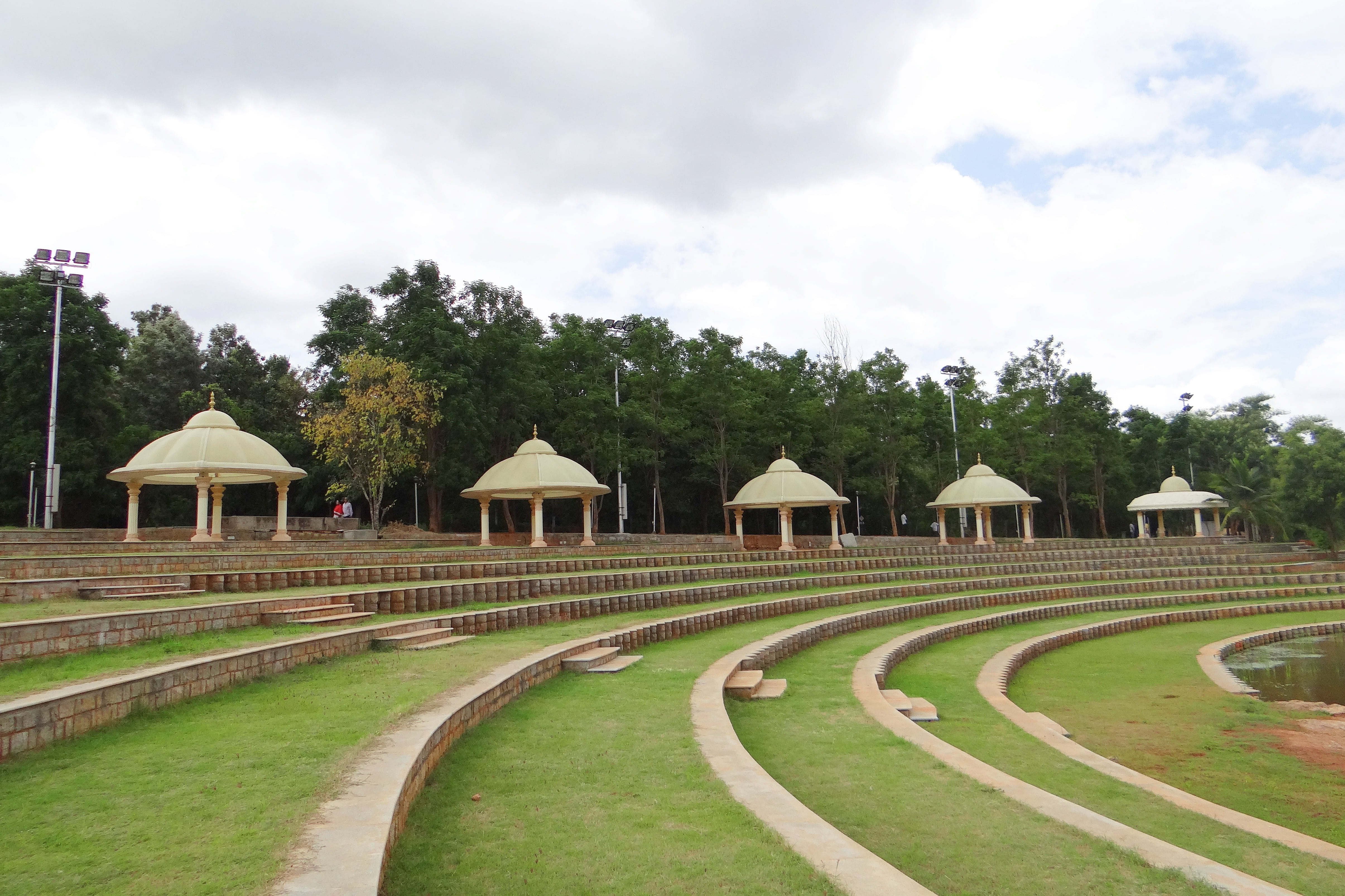nature, no people, building exterior, india, spirituality, cloud - sky, footpath, grass, building, architecture, international center, open air theatre, HD Wallpaper