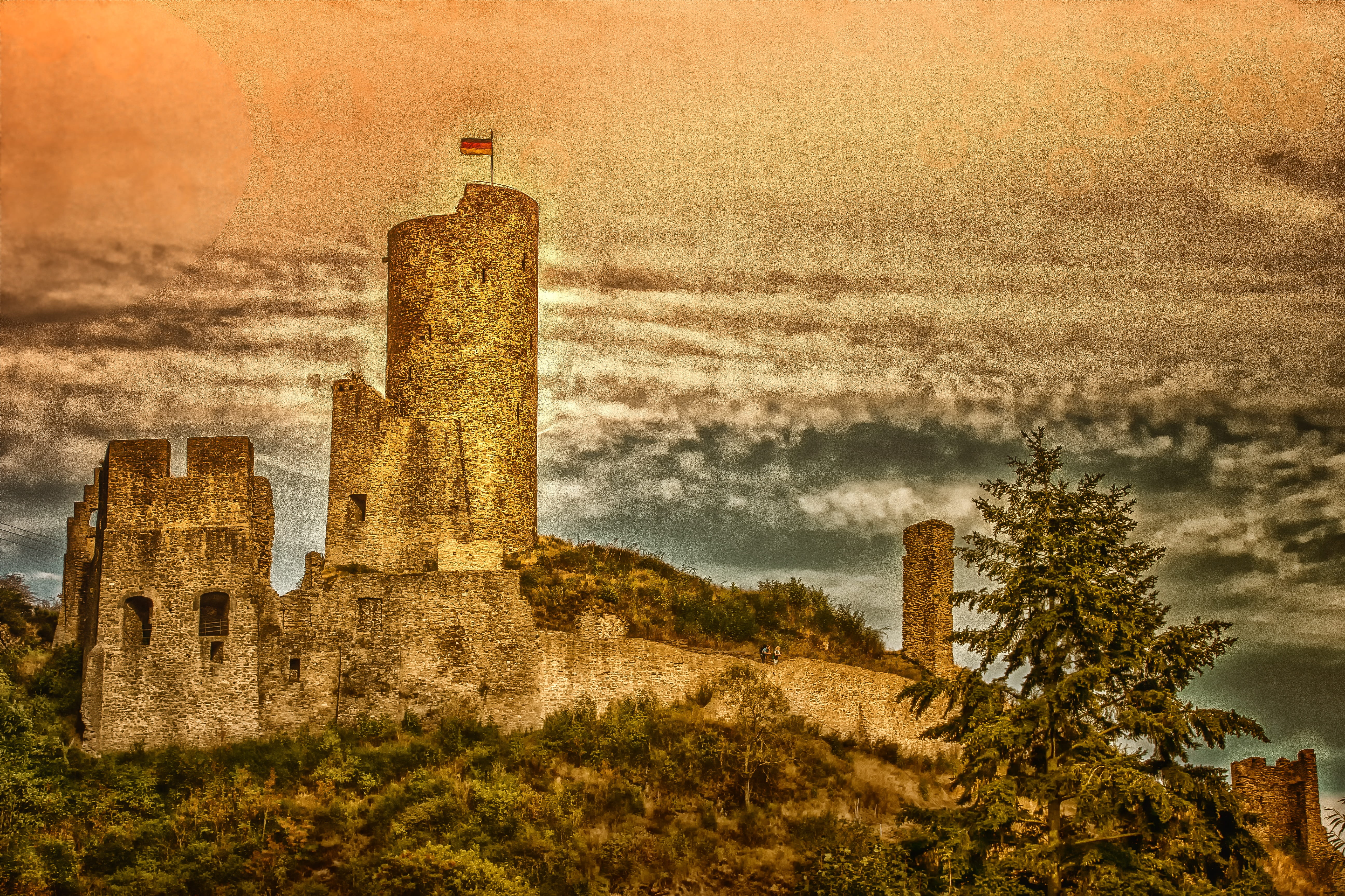 facade, travel destinations, land, building, 5K, fortress, sky, middle ages, environment, cloud - sky, dramatic, tower, building exterior, green, day, HD Wallpaper