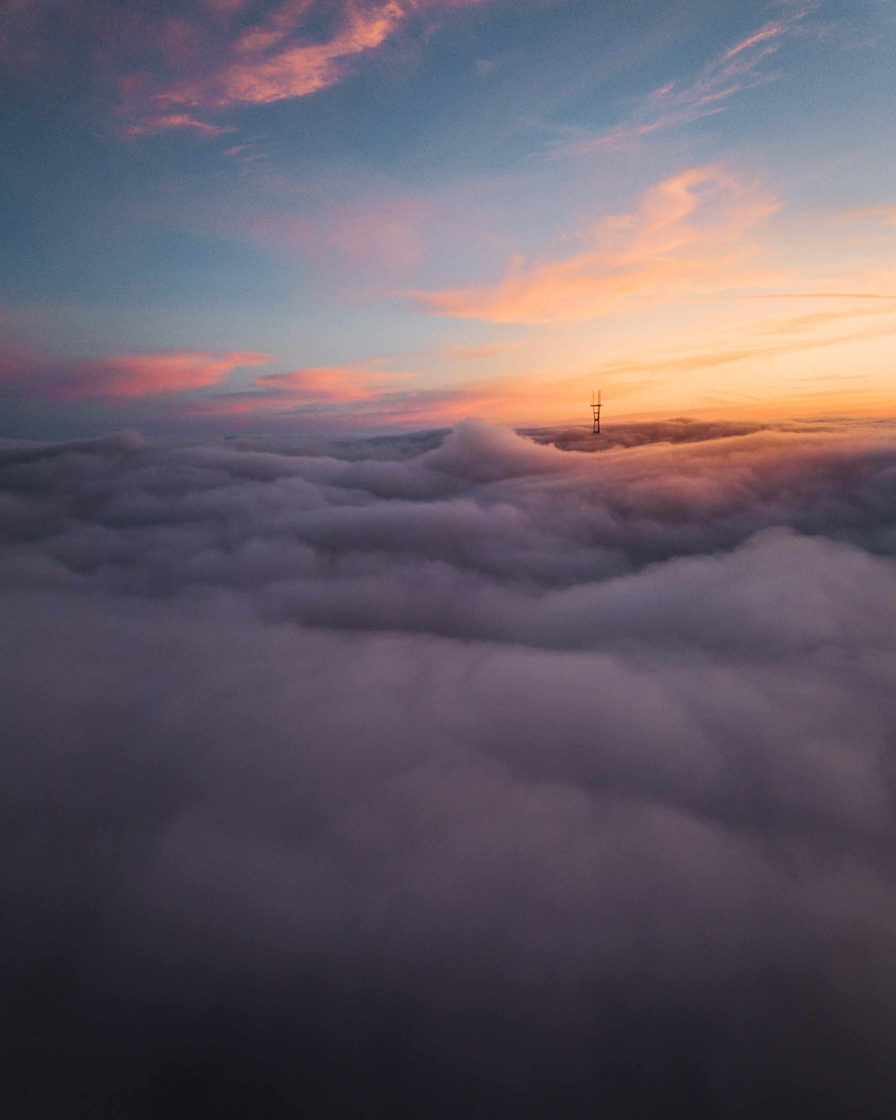 scenics, communication, peak, air, sun, 2K, stratosphere, sidelight, sutro tower, beauty In Nature, heaven, airplane, technology, sea, tower, aerial View, Phone HD Wallpaper