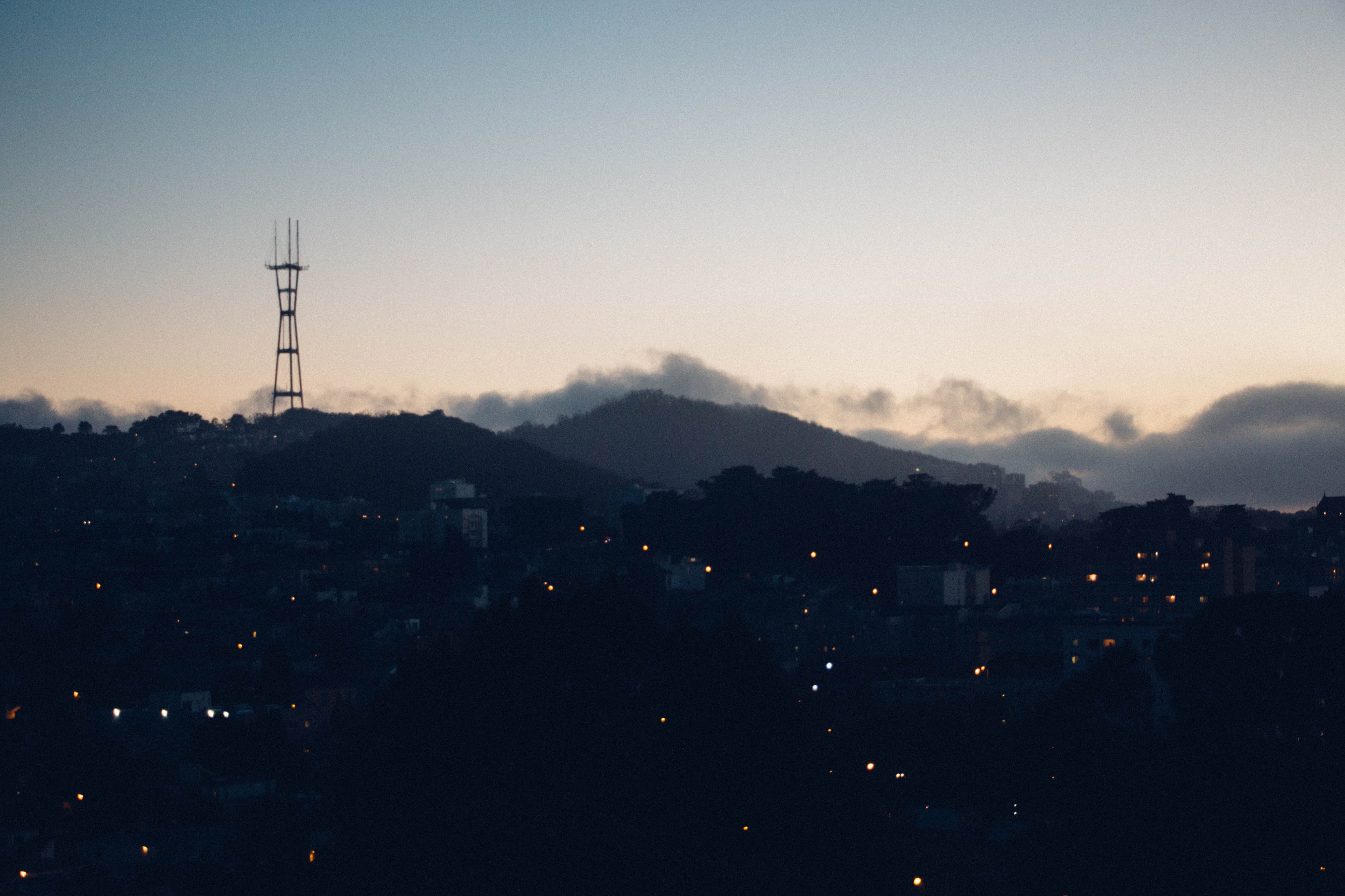 san francisco, technology, scenics - nature, environment, architecture, city, twilight, landscape, built structure, building, mountain, fog, cityscape, HD Wallpaper