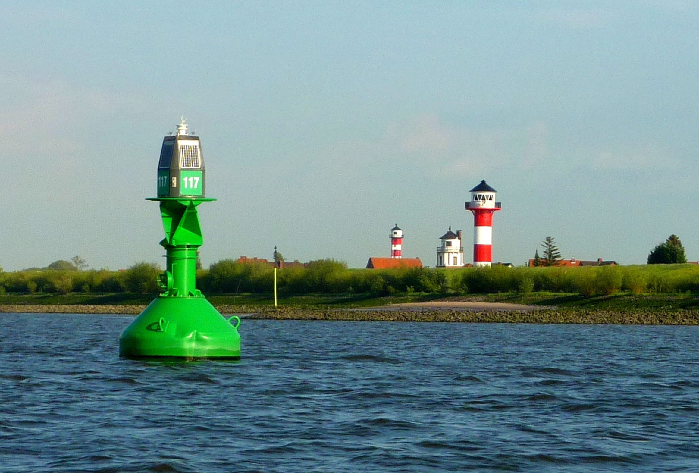 Elbe, water, sky, architecture, beacon, built structure, day, security, 1080P, nature, electric lighthouse, sea, safety, Daymark, new lighthouse, navigation, HD Wallpaper