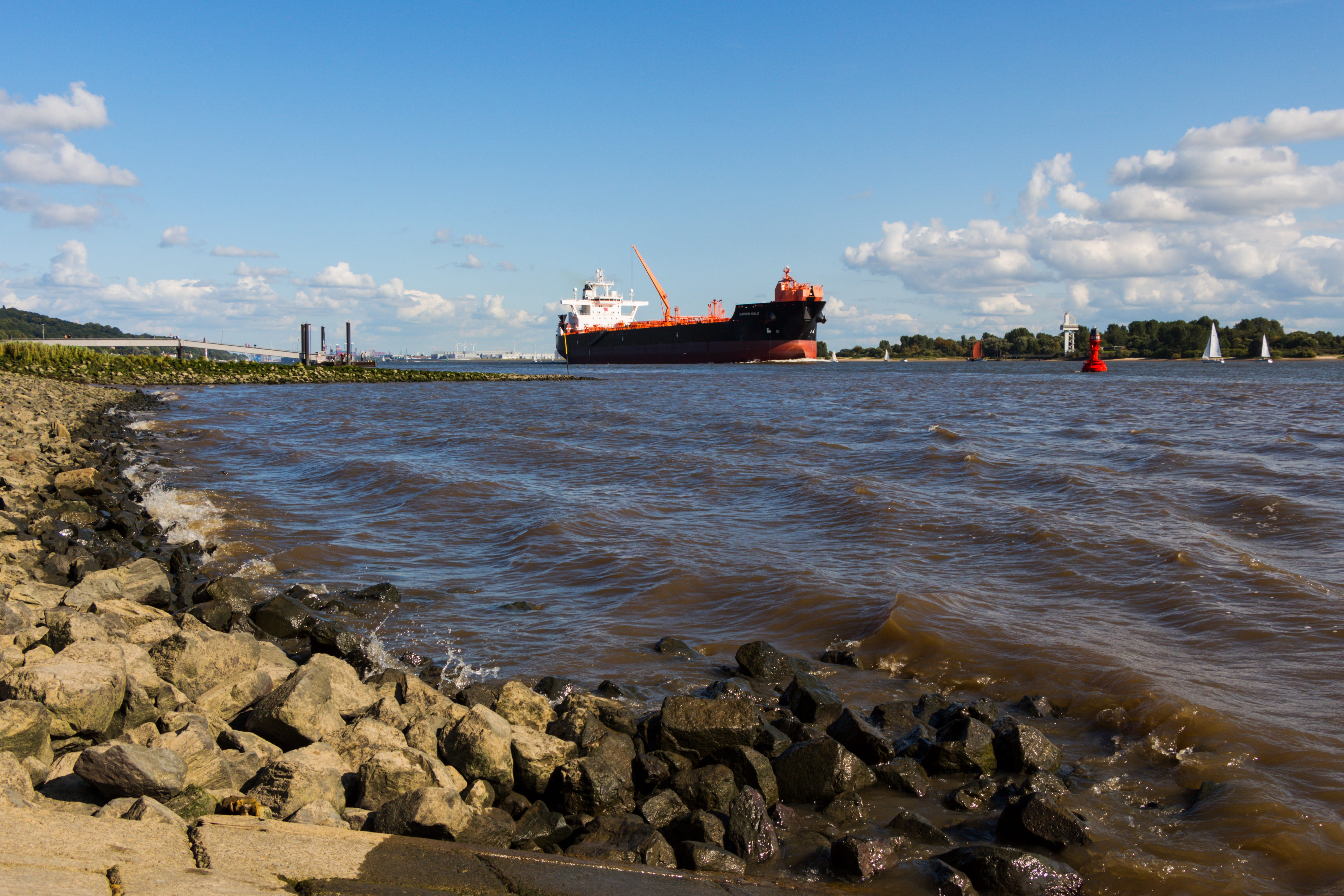 rock, nature, hamburg, tanker, freighter, freight transportation, sky, shipping, industry, tug, container, schleppdampfer, business, river, elbe, rock - object, HD Wallpaper