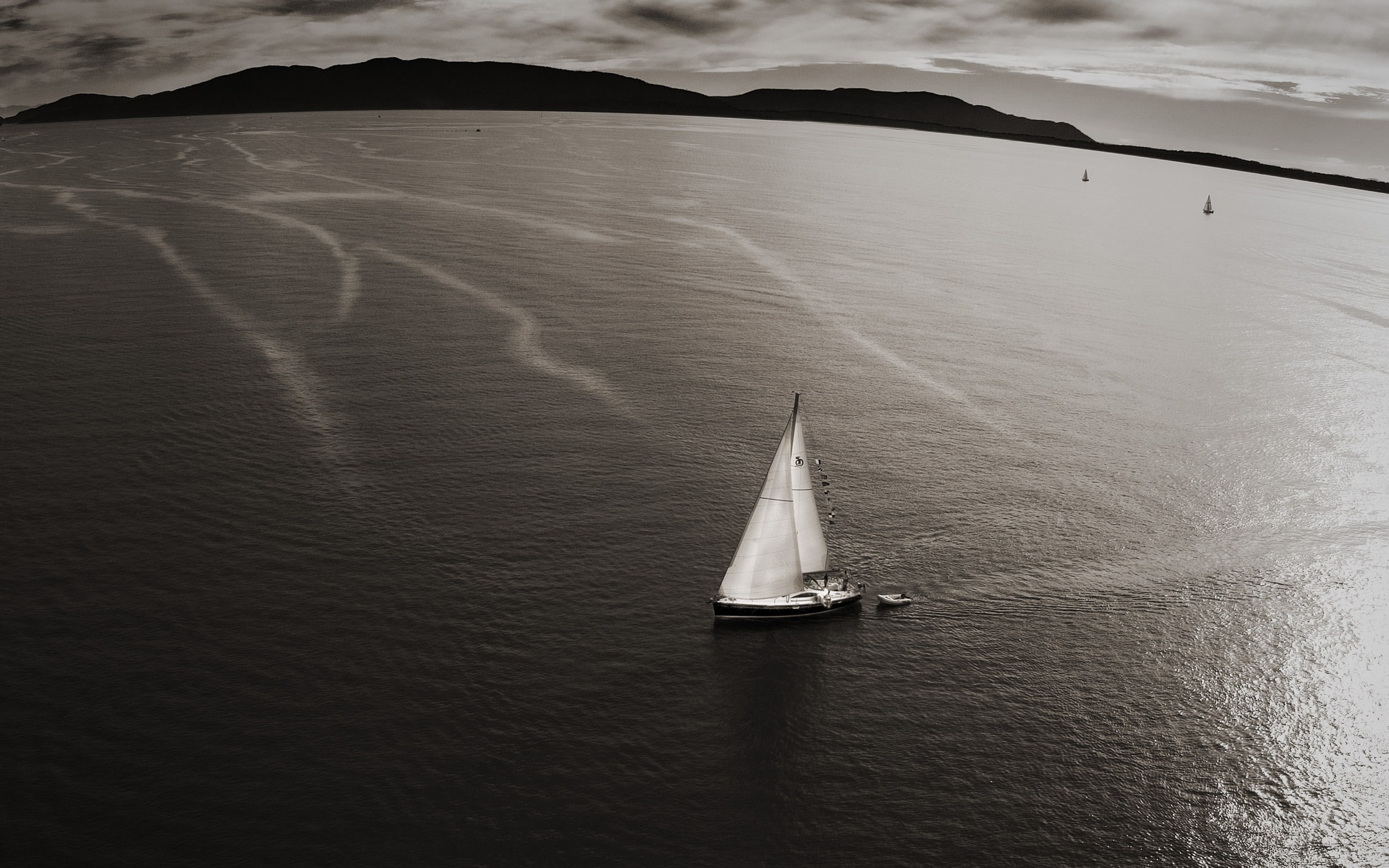 monochrome, photography, boat, 1080P, water, sailing ship, coast, sea, HD Wallpaper
