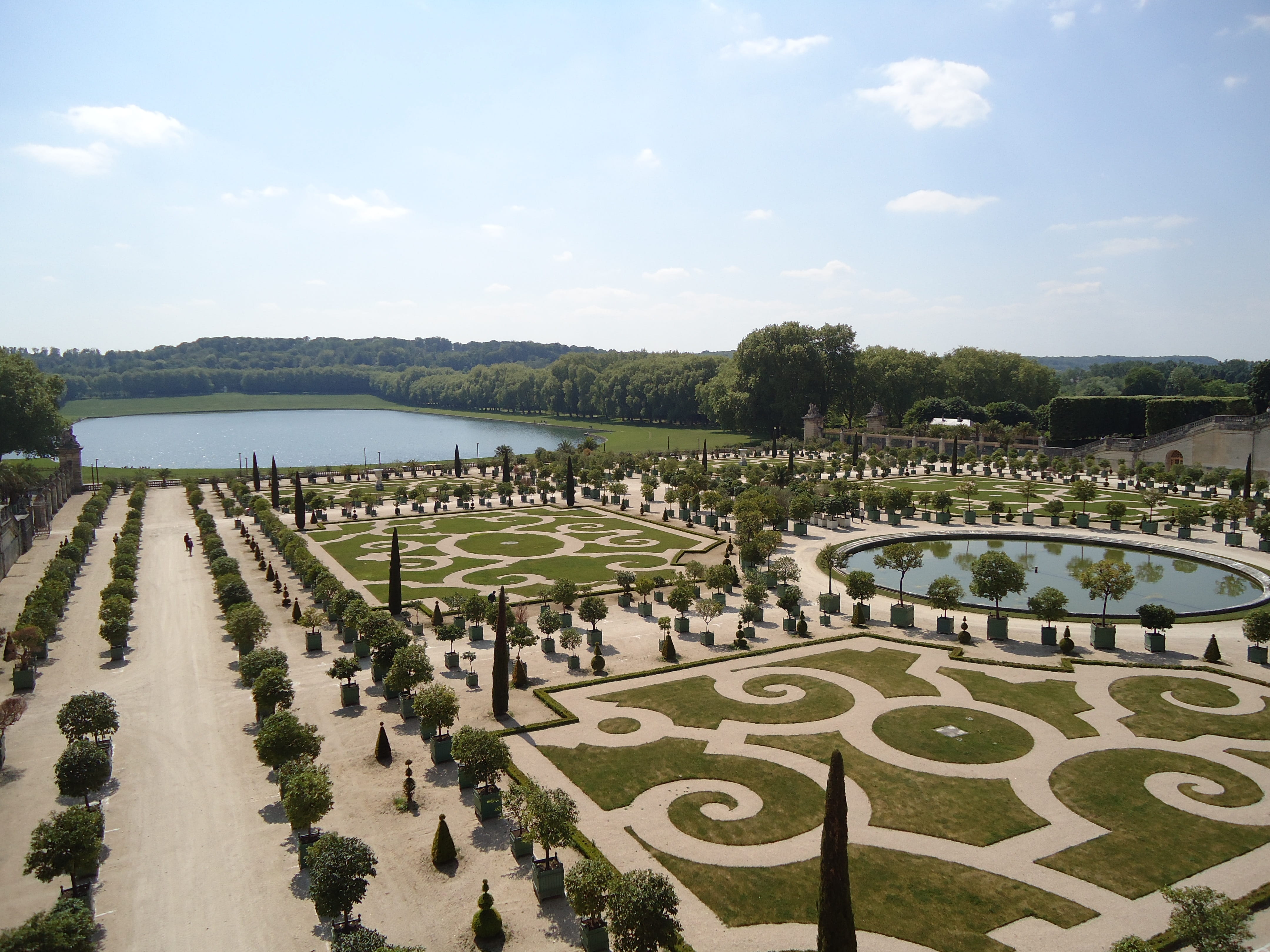 Versailles, tourism, nature, lake, beauty in nature, architecture, palace, cloud - sky, scenics - nature, sky, Garden, versailles, high angle view, ornamental garden, HD Wallpaper