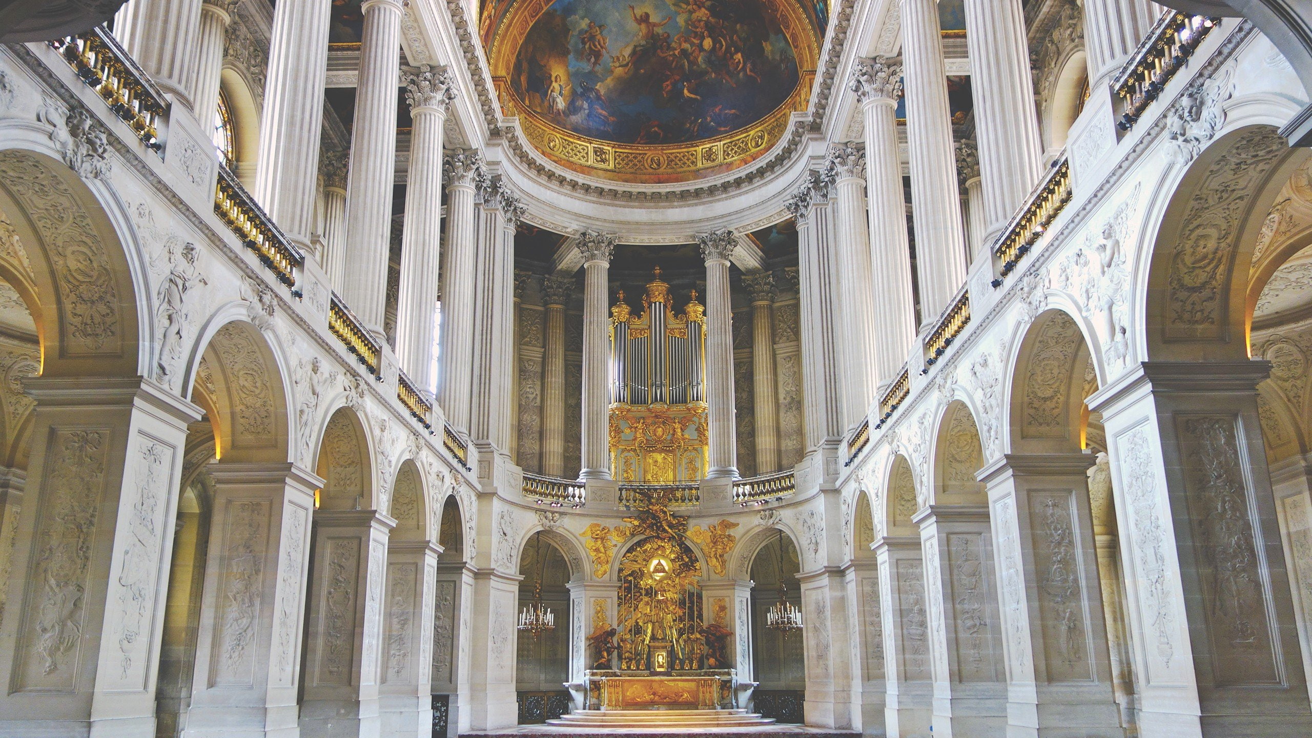 Palace, Marble, gold, Murales, Château de Versailles, 2K, HD Wallpaper