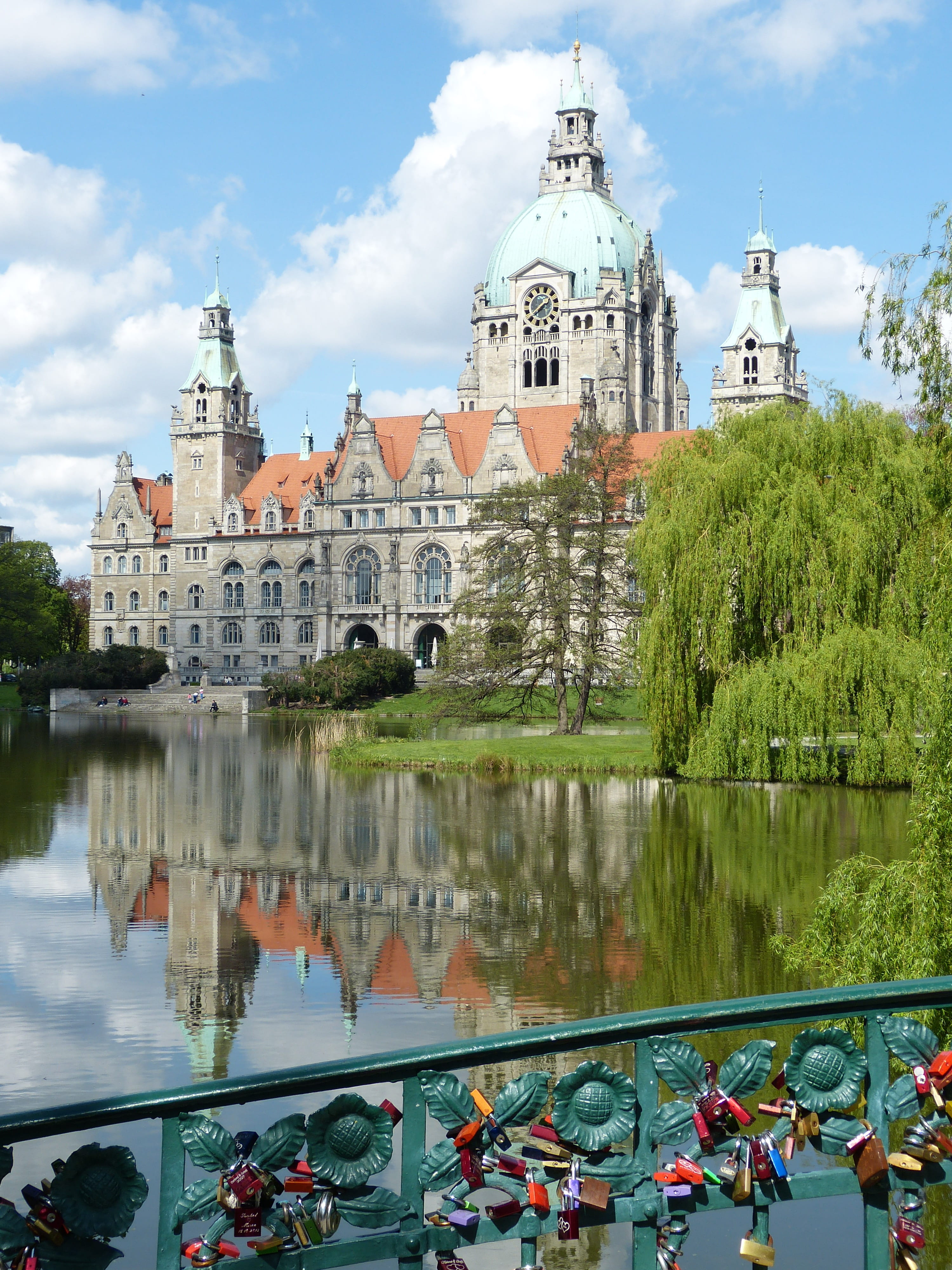 travel destinations, religion, hanover, park, cloud - sky, mirroring, canal, building exterior, town hall, historically, nature, water, spirituality, belief, Phone HD Wallpaper
