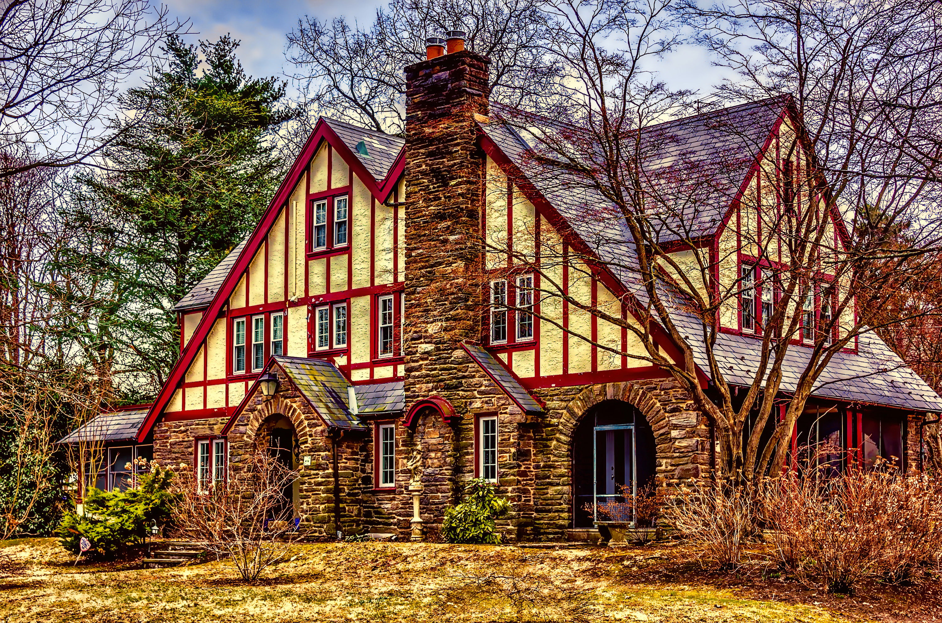 photo, house, mansion, 2K, the city, design, HDR, American Tudor, USA, HD Wallpaper