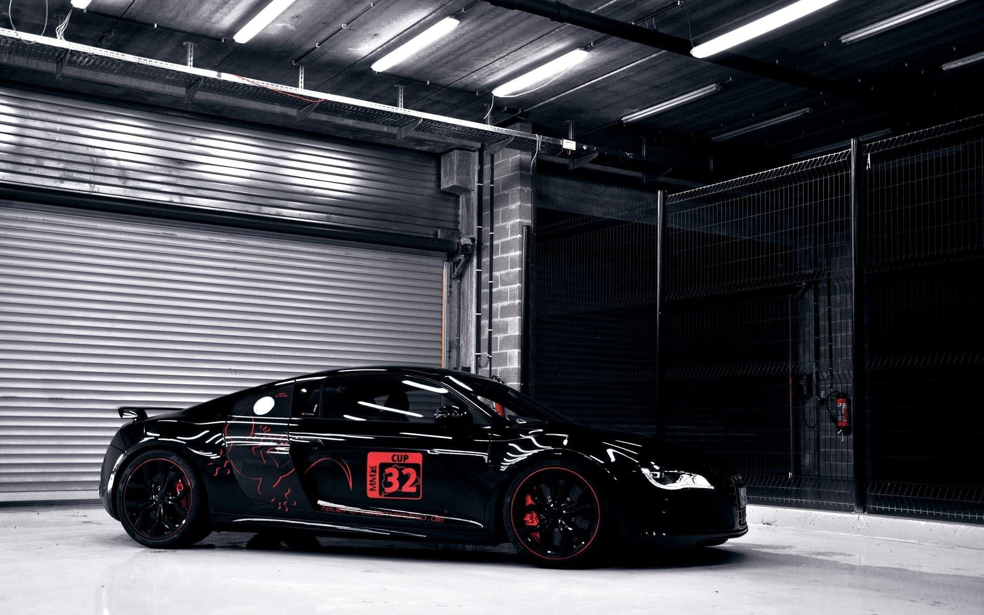 garage, audi, 1080P, r, black, great, wheels, HD Wallpaper