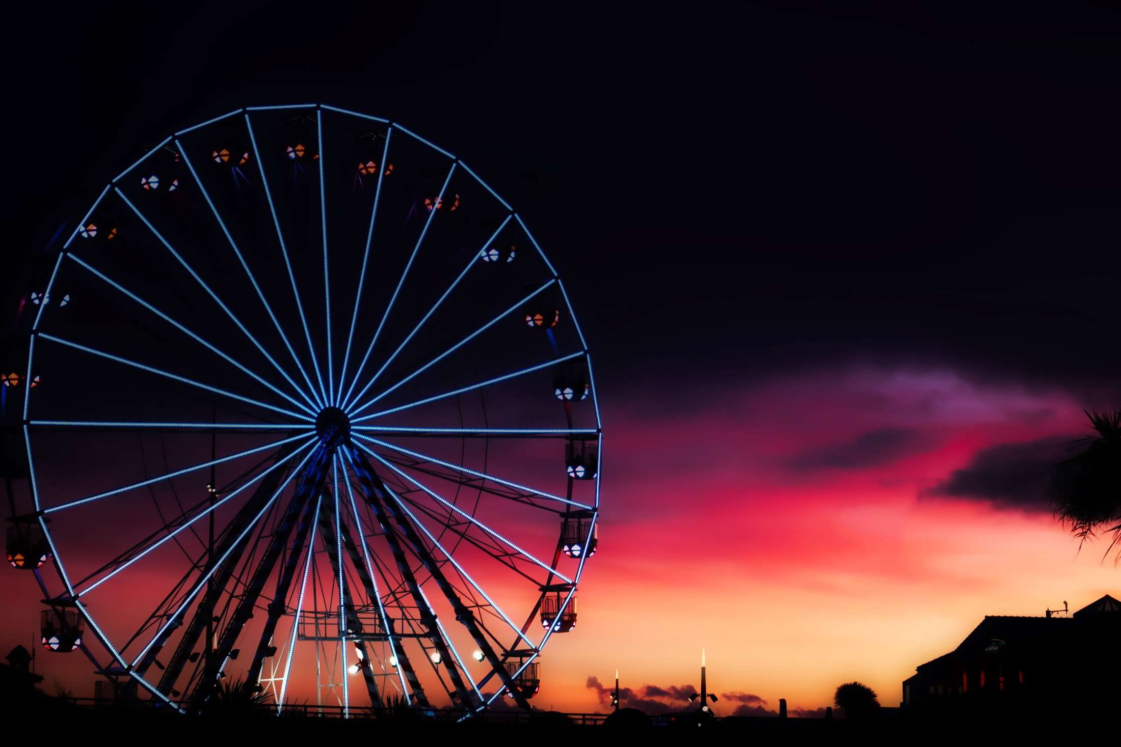 bournemouth, amusement park, fun, tourism, hdr, clouds, built structure, fairground, sky, nature, geometric shape, orange color, amusement park ride, uk, HD Wallpaper