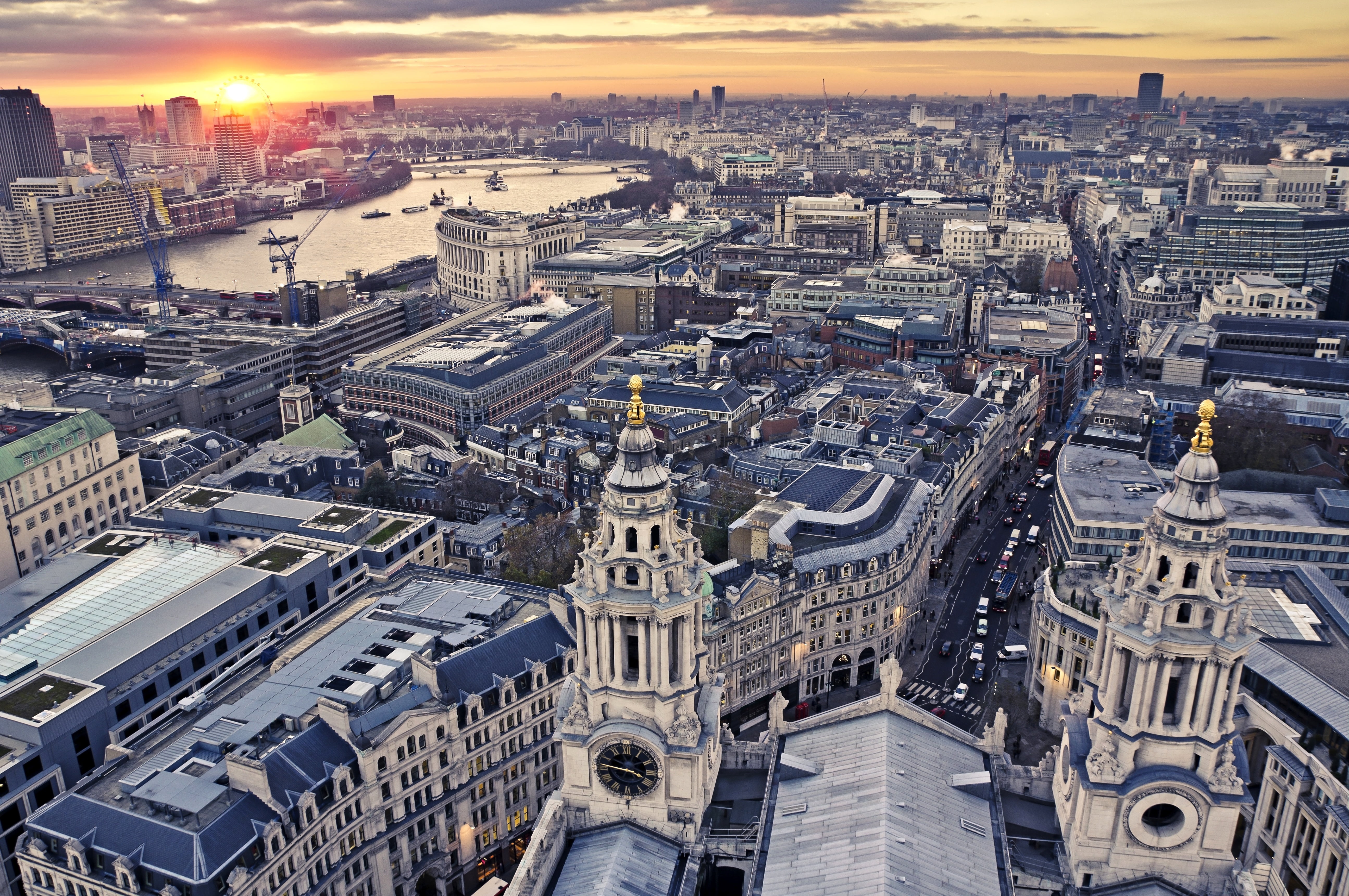 settlement, road, UK, Great Britain, outdoors, high angle view, building exterior, white, aerial view, 5K, nature, sunset, catahedral, London, tourism, HD Wallpaper