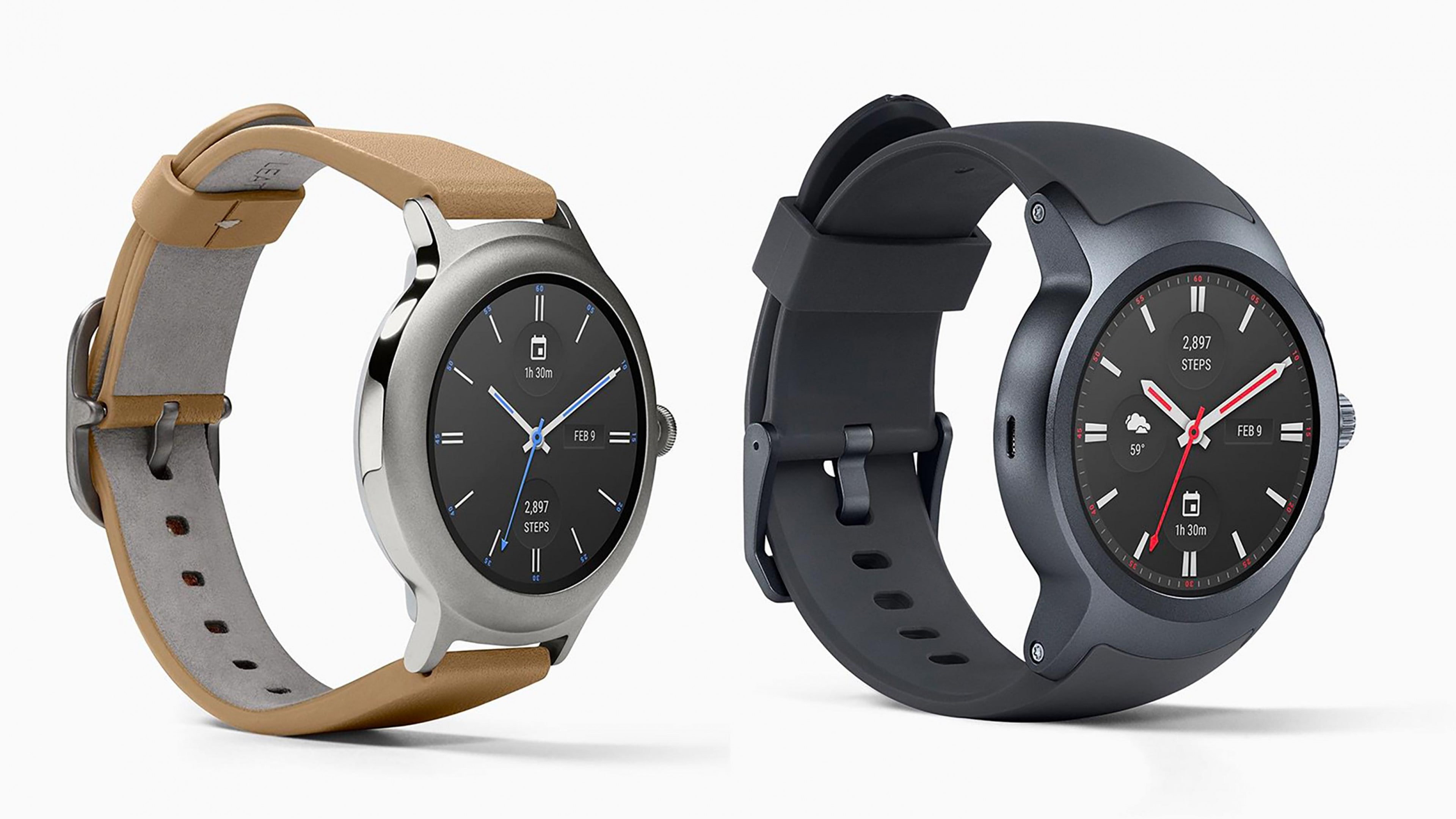 analog, MWC 2017, 4K, watches, black, LG Watch Style, round, best smartwatches, white, LG Watch Sport, silver, colored, bezel, surface, placed, HD Wallpaper