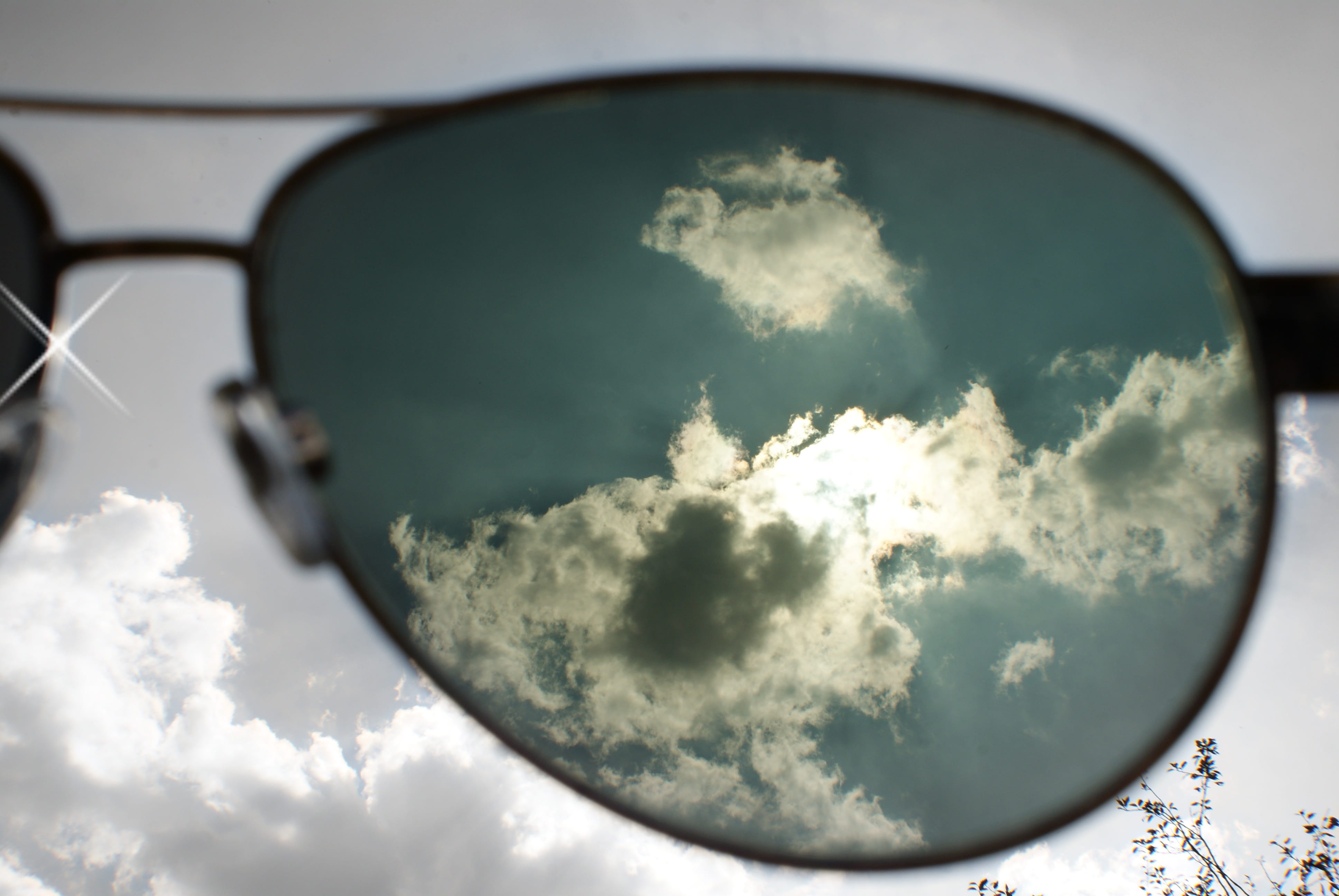 glass - material, cloud - sky, against the light, sunglasses, aviator, geometric shape, beginnings, 4K, cloudscape, vision, day, plant, transparent, space, HD Wallpaper