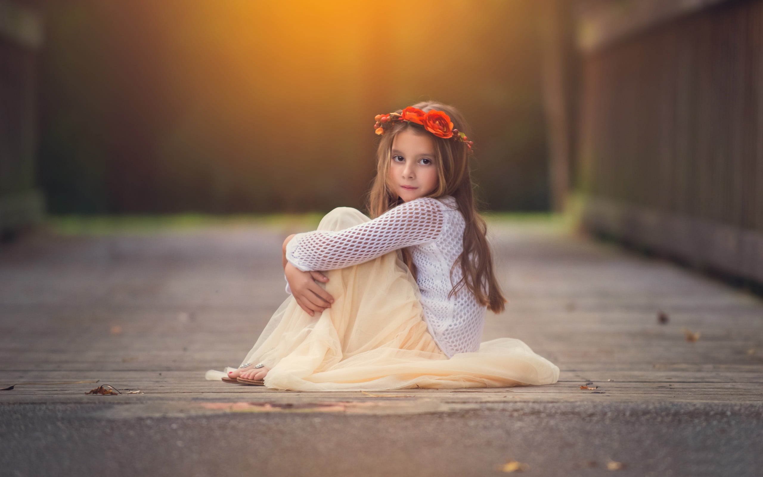 offspring, wreath, innocence, front view, fullscreen, full screen, real people, look, dress, women, background, widescreen, childhood, sleeved, one person, HD Wallpaper