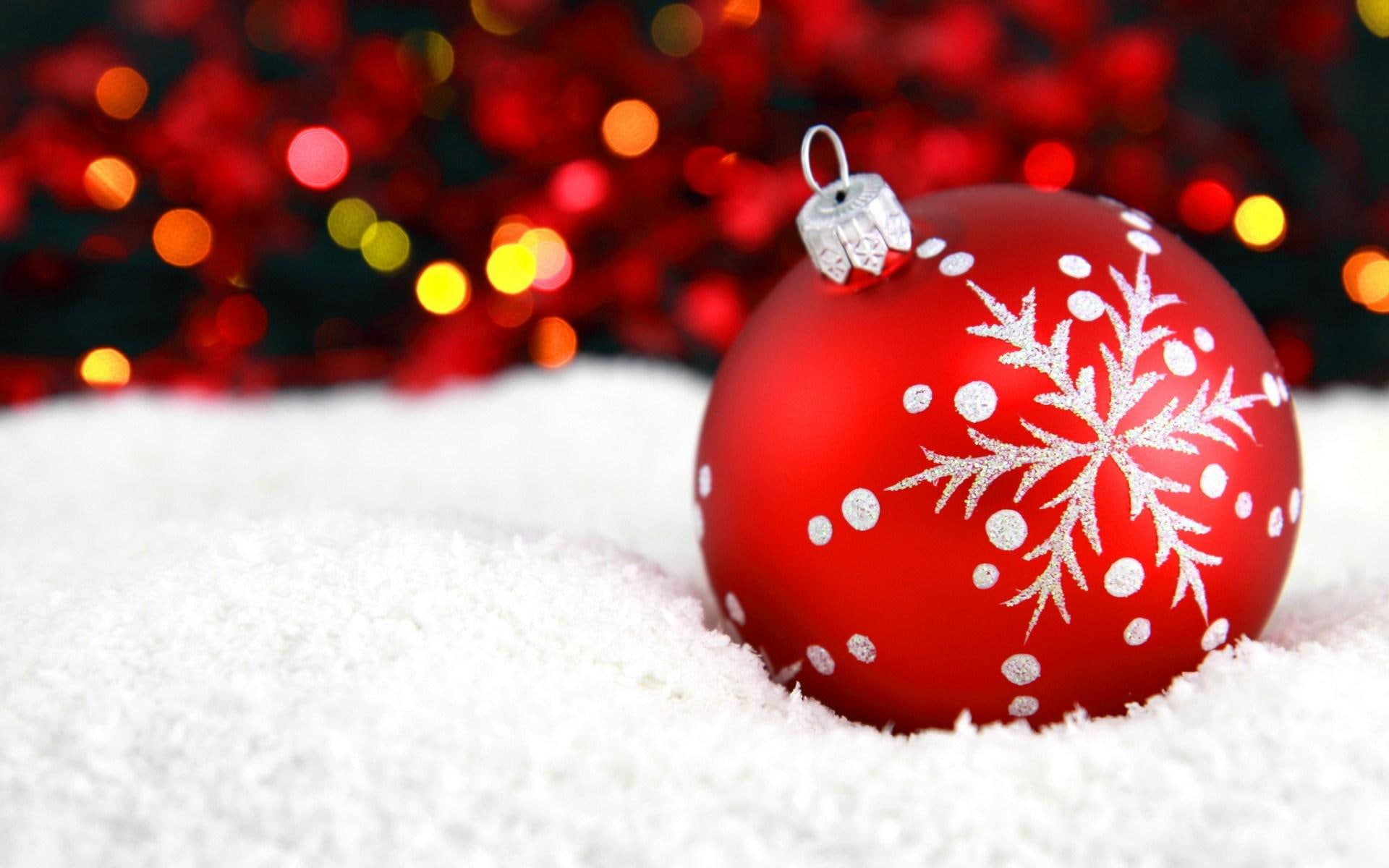 chrismas, red, new, bokeh, snowflake, year, ball, christmas, 1080P, HD Wallpaper
