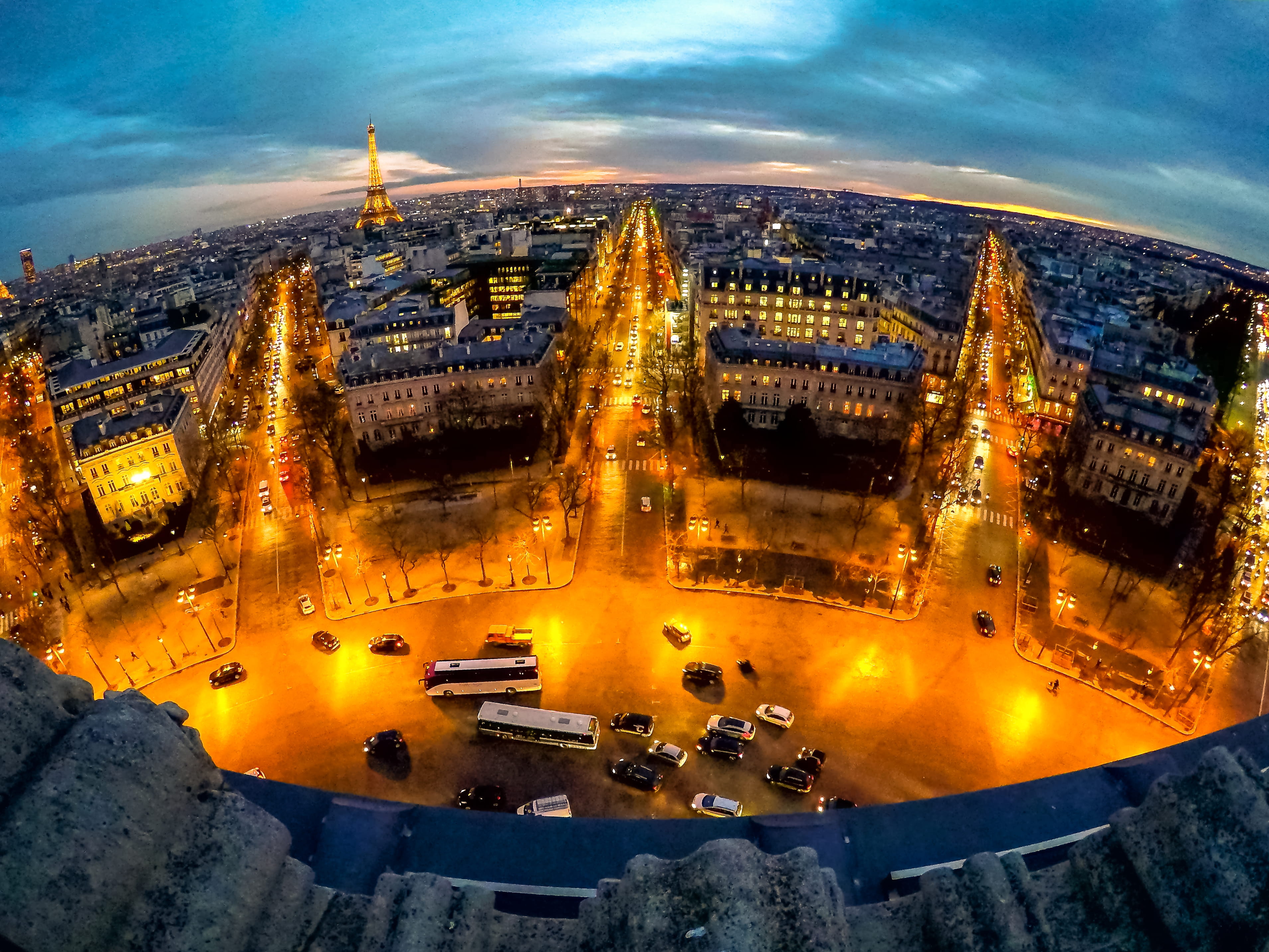 travel destinations, cloud - sky, nature, skyline, no people, arc de triomphe, 2K, wanderlust, sunset, water, the past, cityscape, illuminated, paris, HD Wallpaper