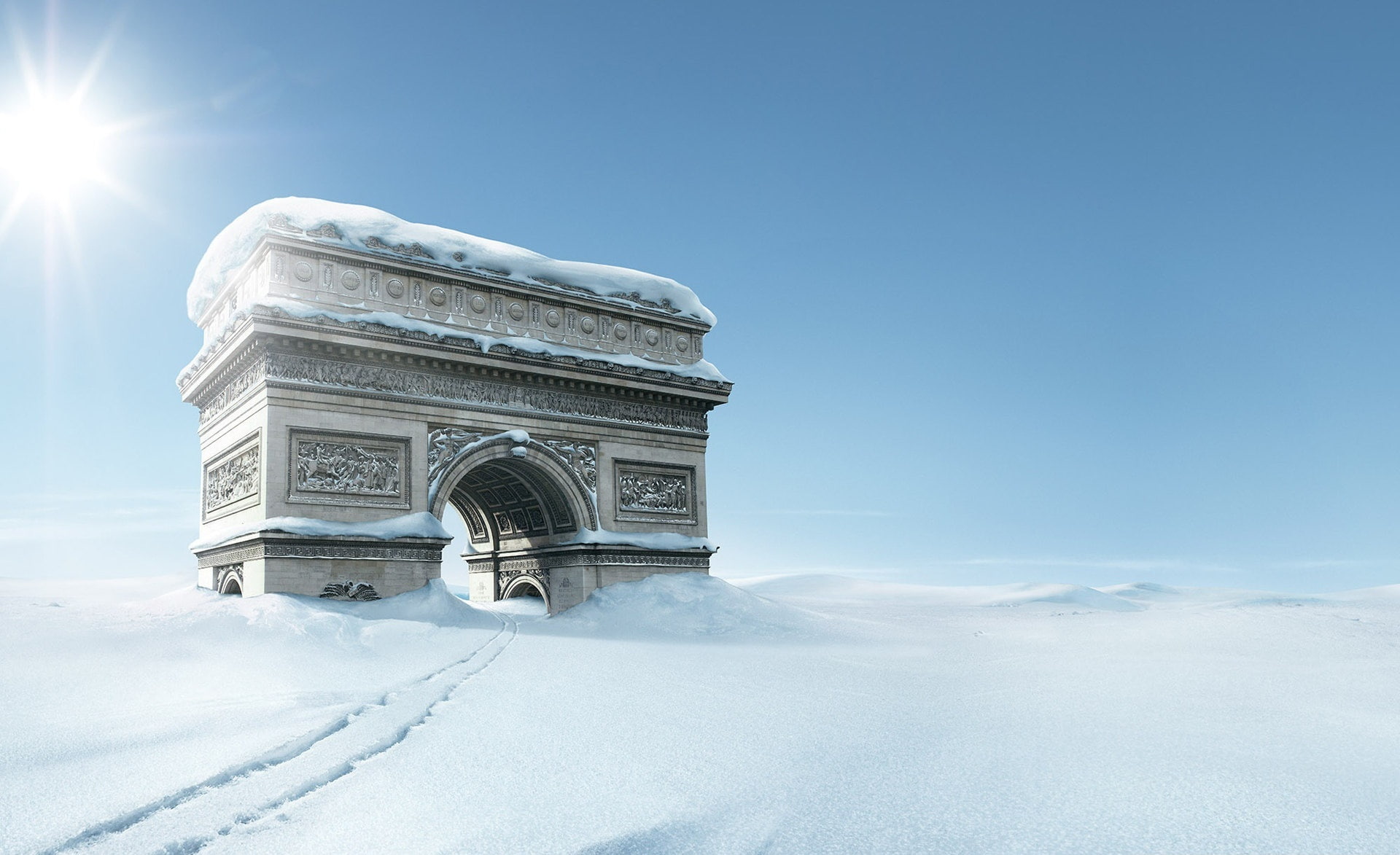 cold temperature, no people, blue, Winter, travel destinations, Seasons, nature, winter sun, history, triumphal, sunlight, frozen, Snow, day, triumphal arch, HD Wallpaper