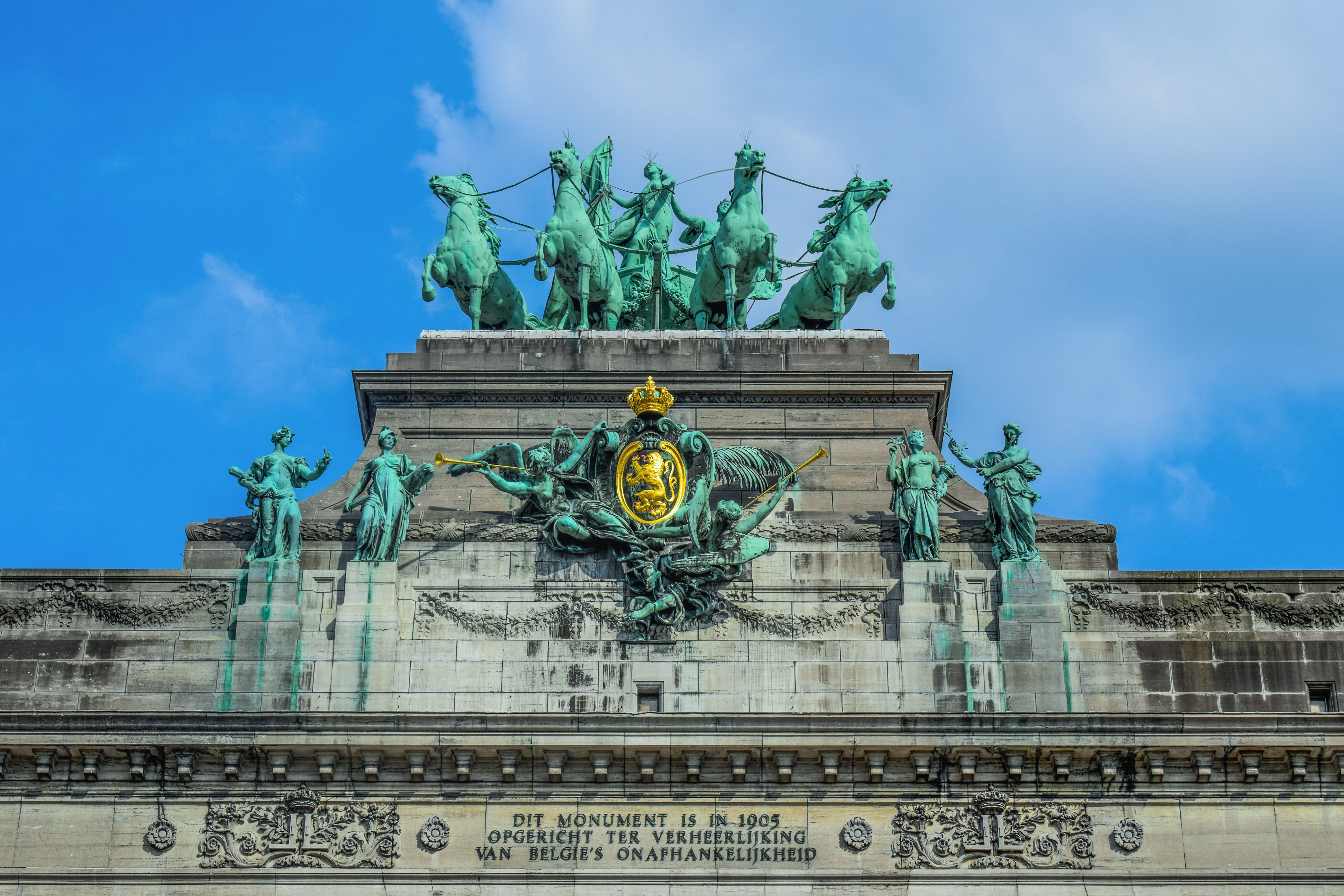 cloud - sky, sculpture, art and craft, sky, travel, city gate, day, nature, human representation, statue, arc, building exterior, creativity, low angle view, HD Wallpaper