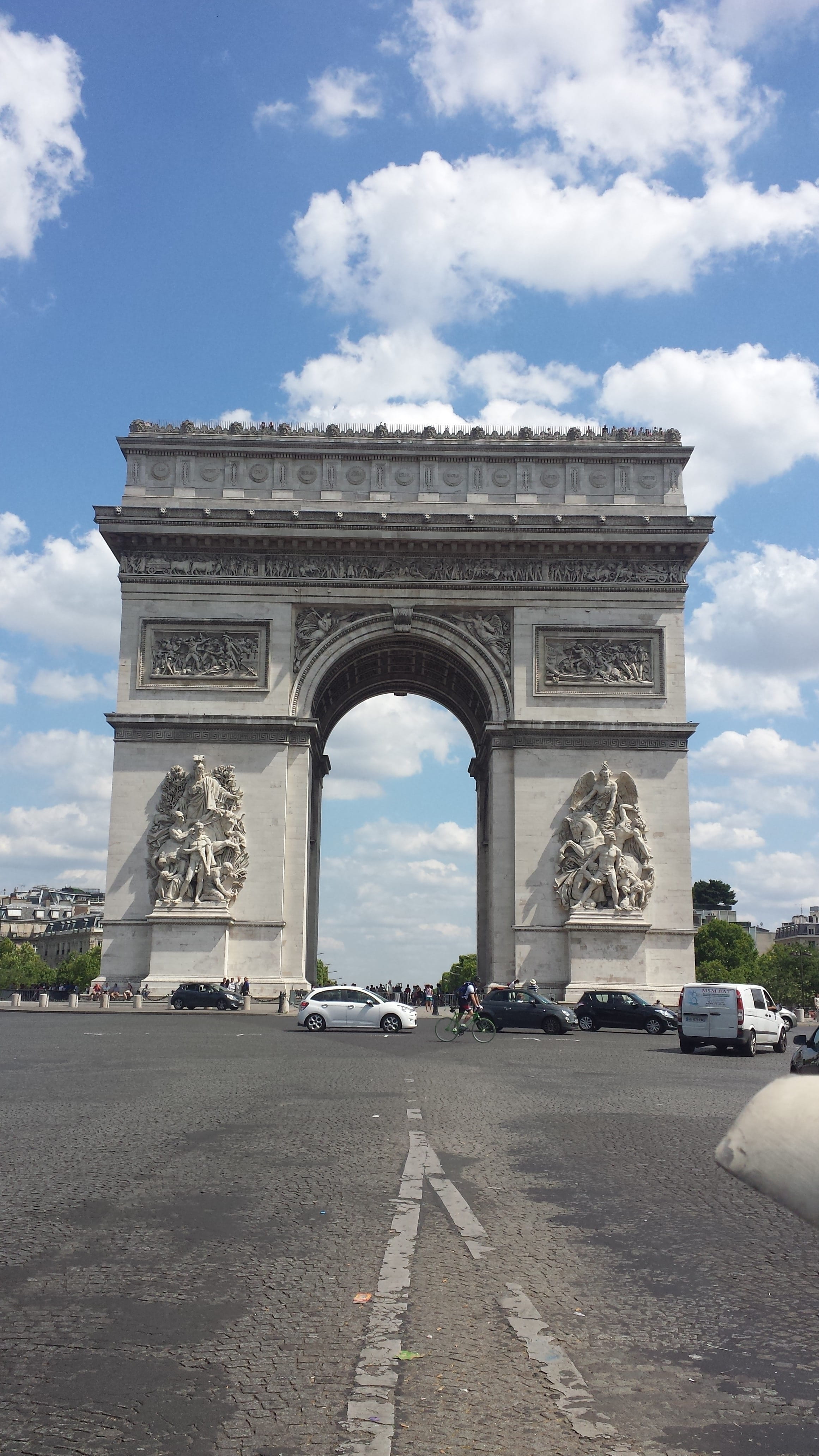 day, travel destinations, city, sky, travel, Paris, outdoors, transportation, built structure, tourism, france, street, monument, road, cloud - sky, 4K, Phone HD Wallpaper
