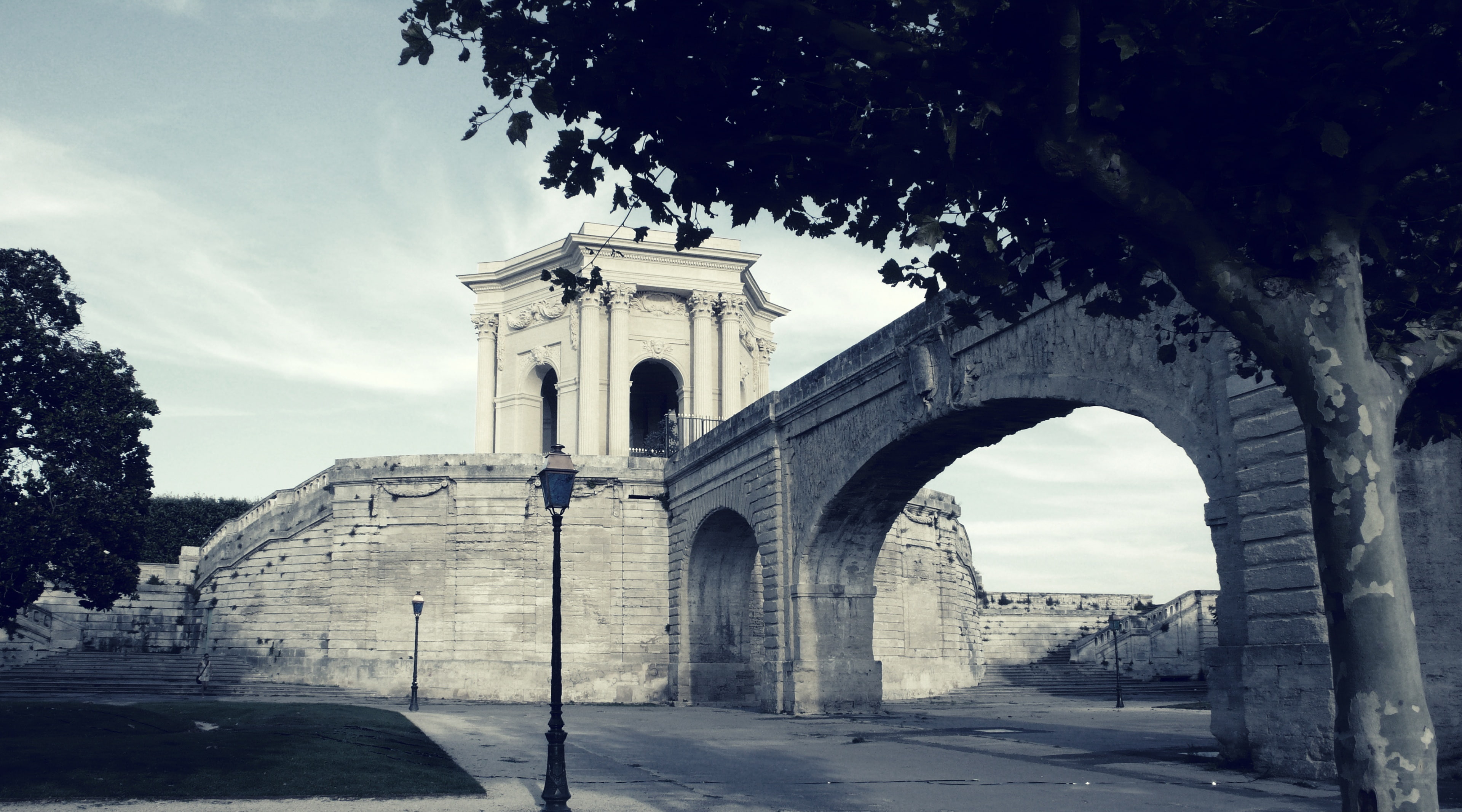 architecture, low angle view, arch, outdoors, Stone, footbridge, built structure, plant, gray, sky, Bridge, nature, 4K, road, the past, city, travel, street, HD Wallpaper